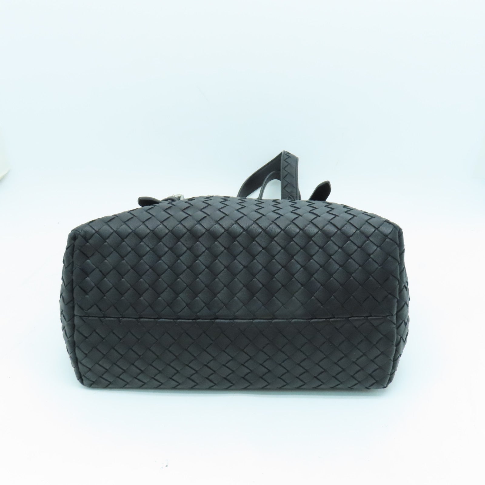 BOTTEGA VENETA 織紋皮革Tote Bag銀扣手挽袋黑色