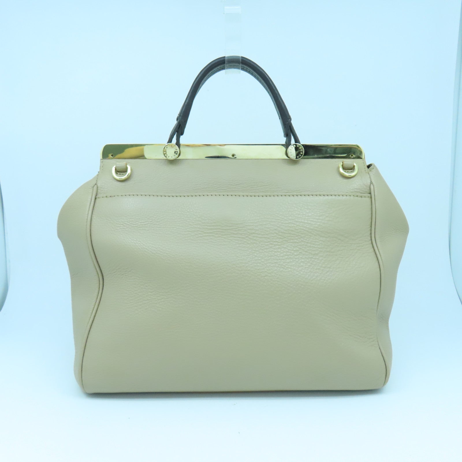 Furla 牛皮皮革/鱷魚皮革2 Way Shoulder Bag金扣手挽肩背兩用袋米色/啡色