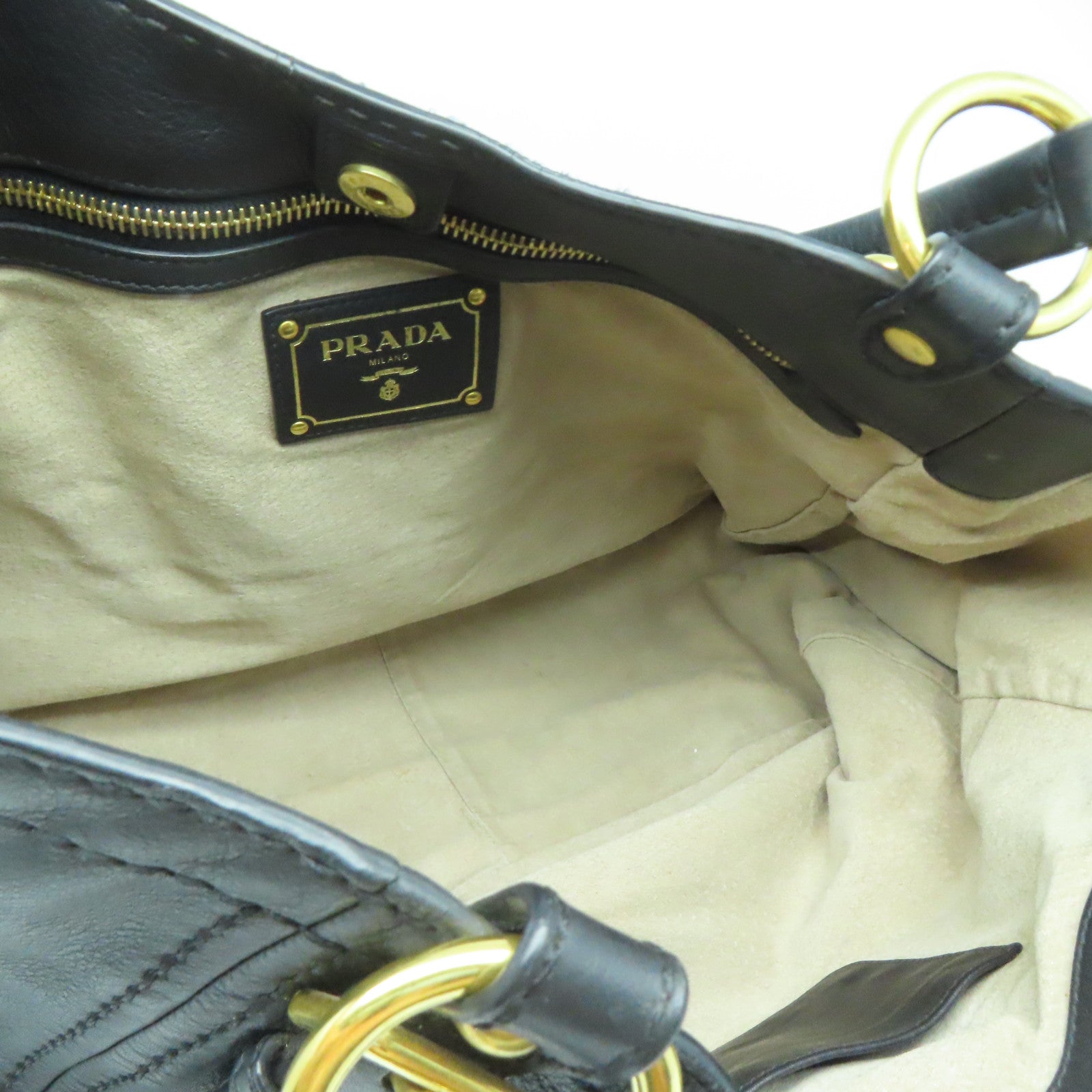 PRADA 牛皮皮革Shoulder Bag金扣肩背袋黑色