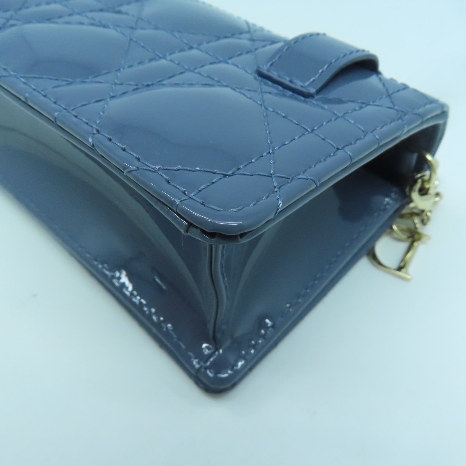 Dior 漆皮皮革Chain Shoulder金扣肩背袋藍色