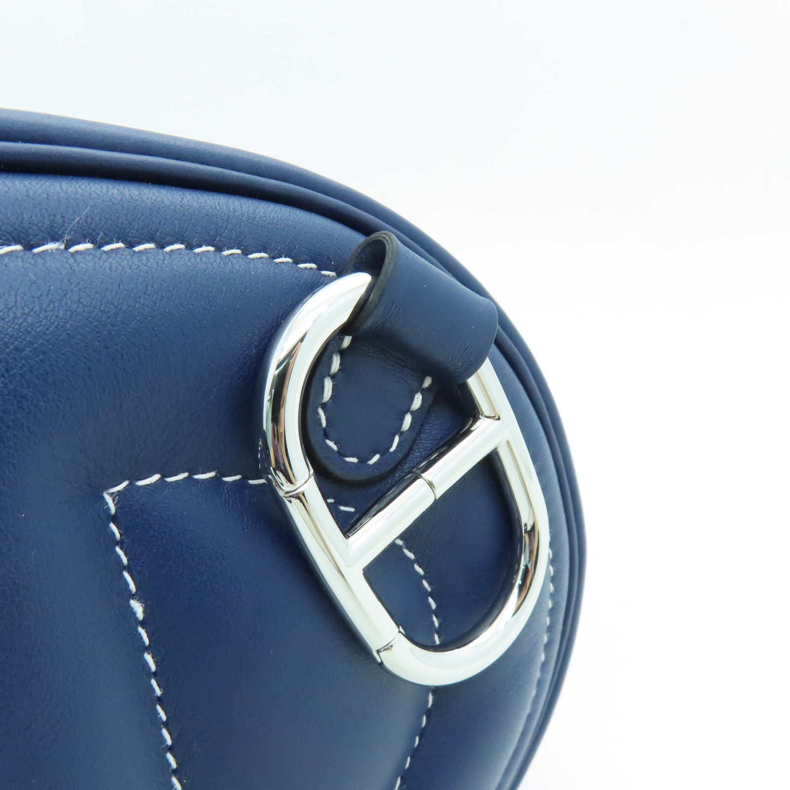 HERMES Swift Leather In The Loop Belt Bag Silver Buckle Shoulder Bag Dark Blue