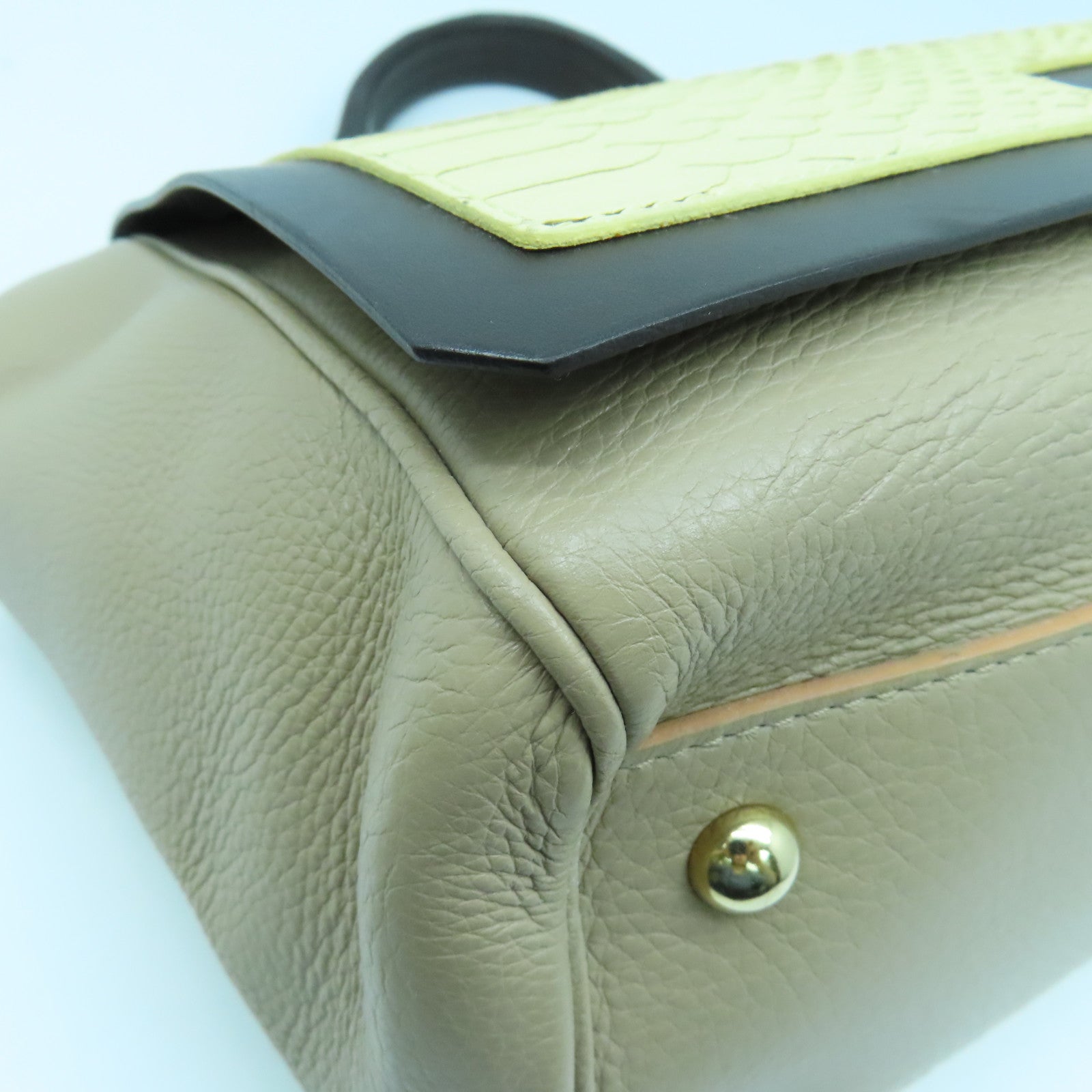 Furla 牛皮皮革/鱷魚皮革2 Way Shoulder Bag金扣手挽肩背兩用袋米色/啡色