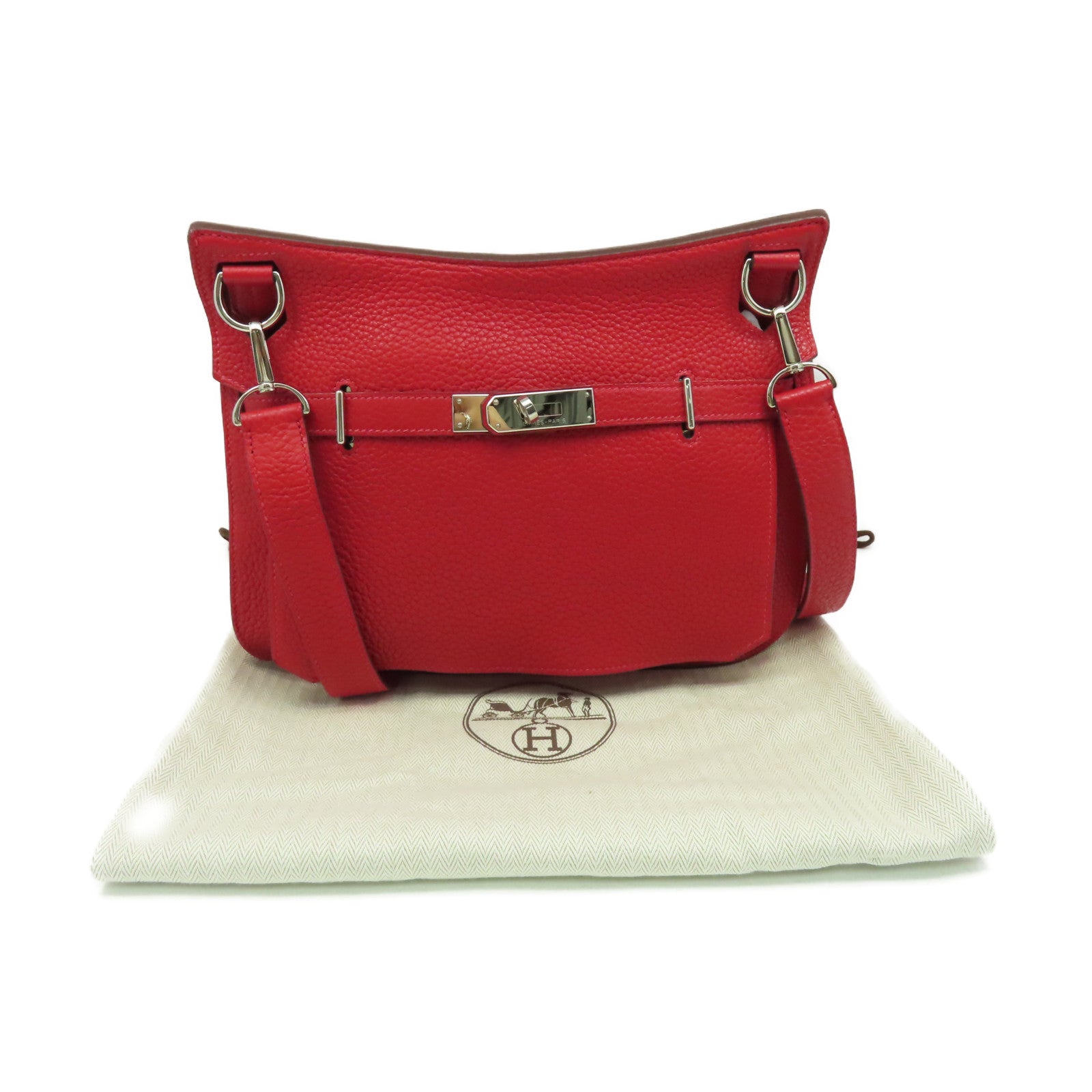 HERMES Clemence皮革Jypsiere 28 Shoulder Bag銀扣肩背袋Rouge Casaque卡薩克紅色