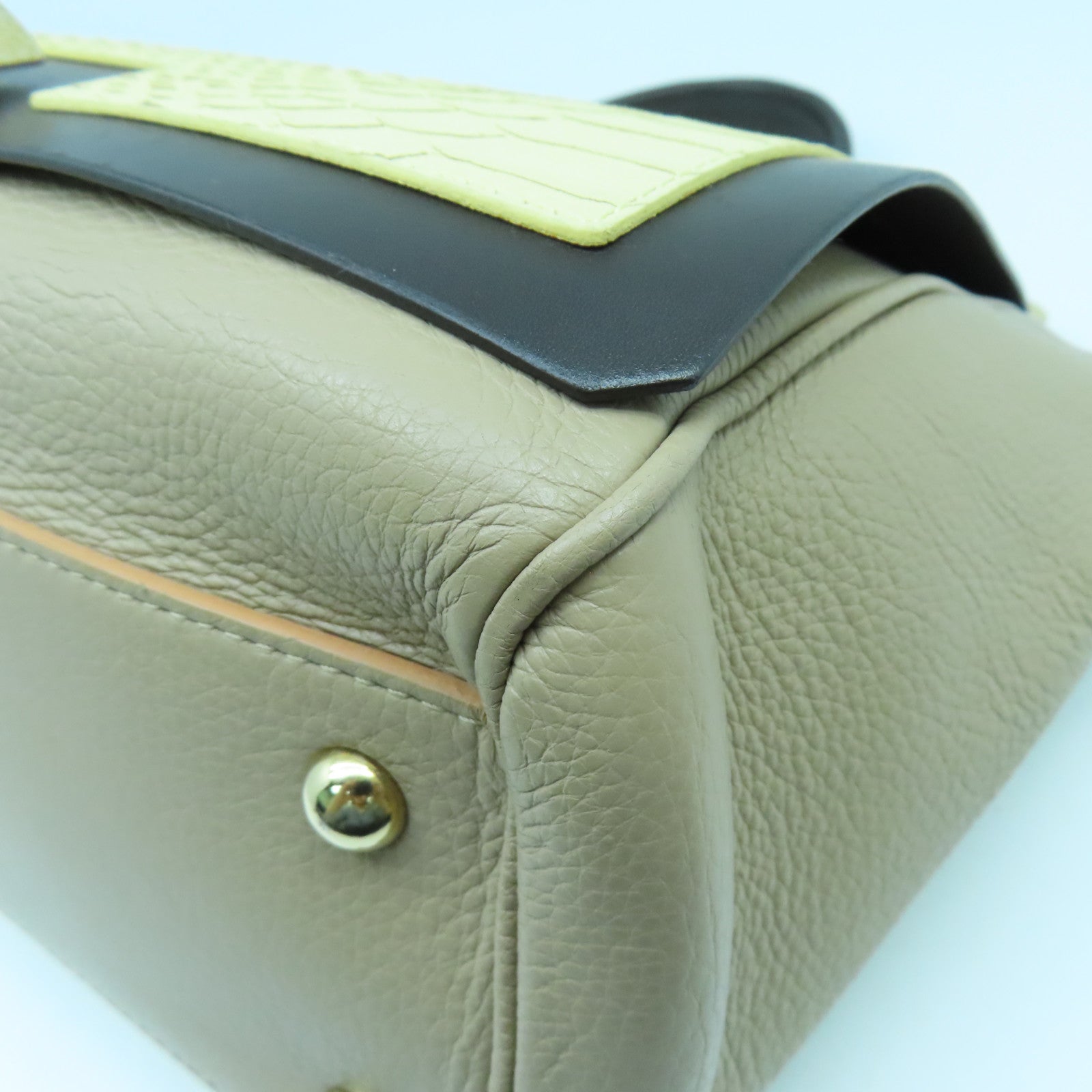 Furla 牛皮皮革/鱷魚皮革2 Way Shoulder Bag金扣手挽肩背兩用袋米色/啡色