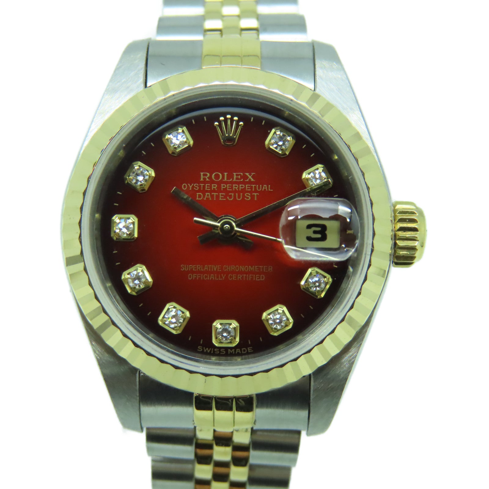 ROLEX 18K黃金Datejust不鏽鋼手錶自動機芯紅色/黑色