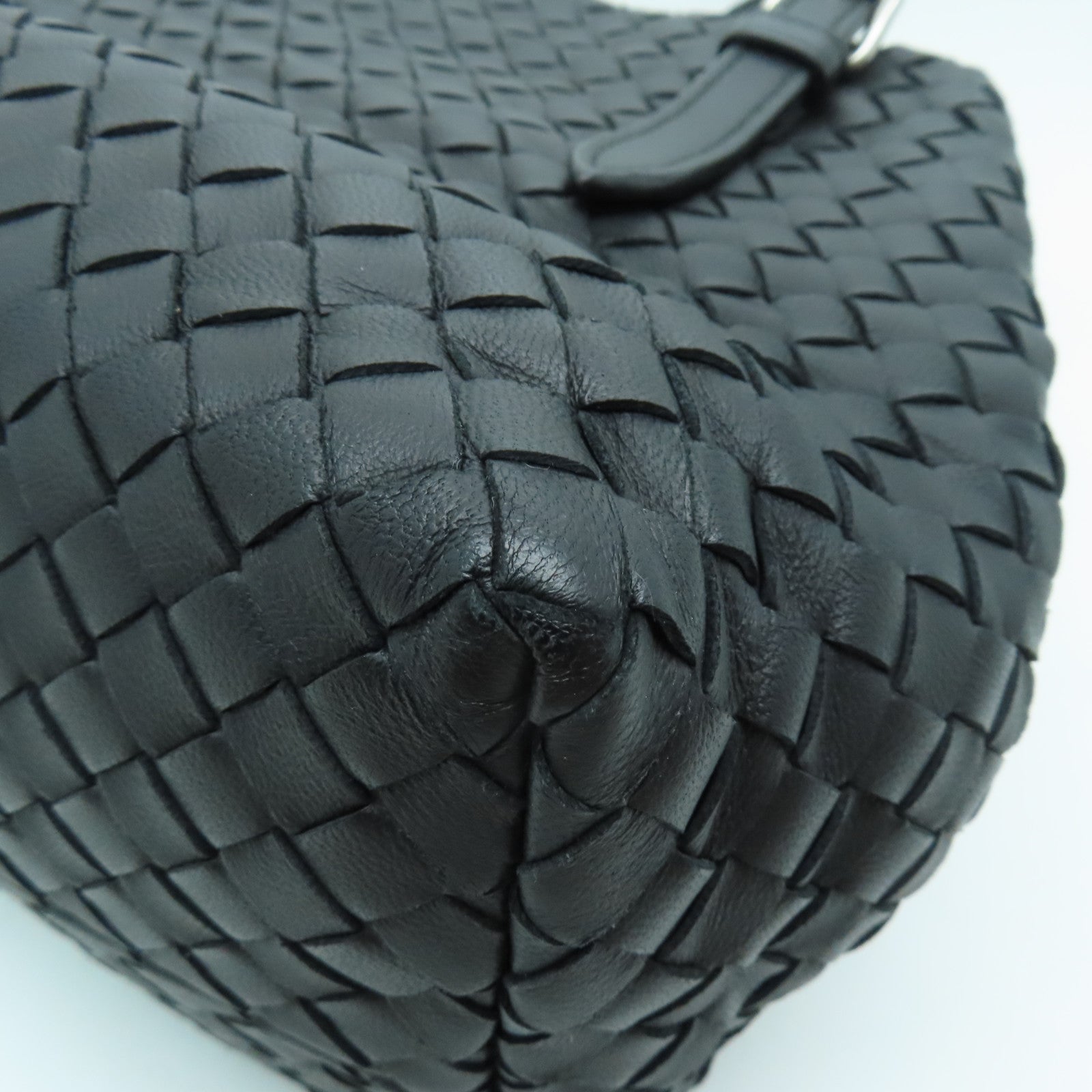 BOTTEGA VENETA 織紋皮革Tote Bag銀扣手挽袋黑色