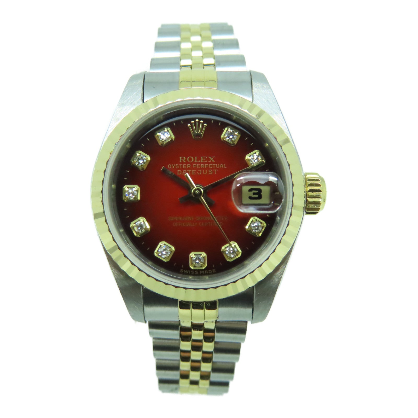 ROLEX 18K黃金Datejust不鏽鋼手錶自動機芯紅色/黑色