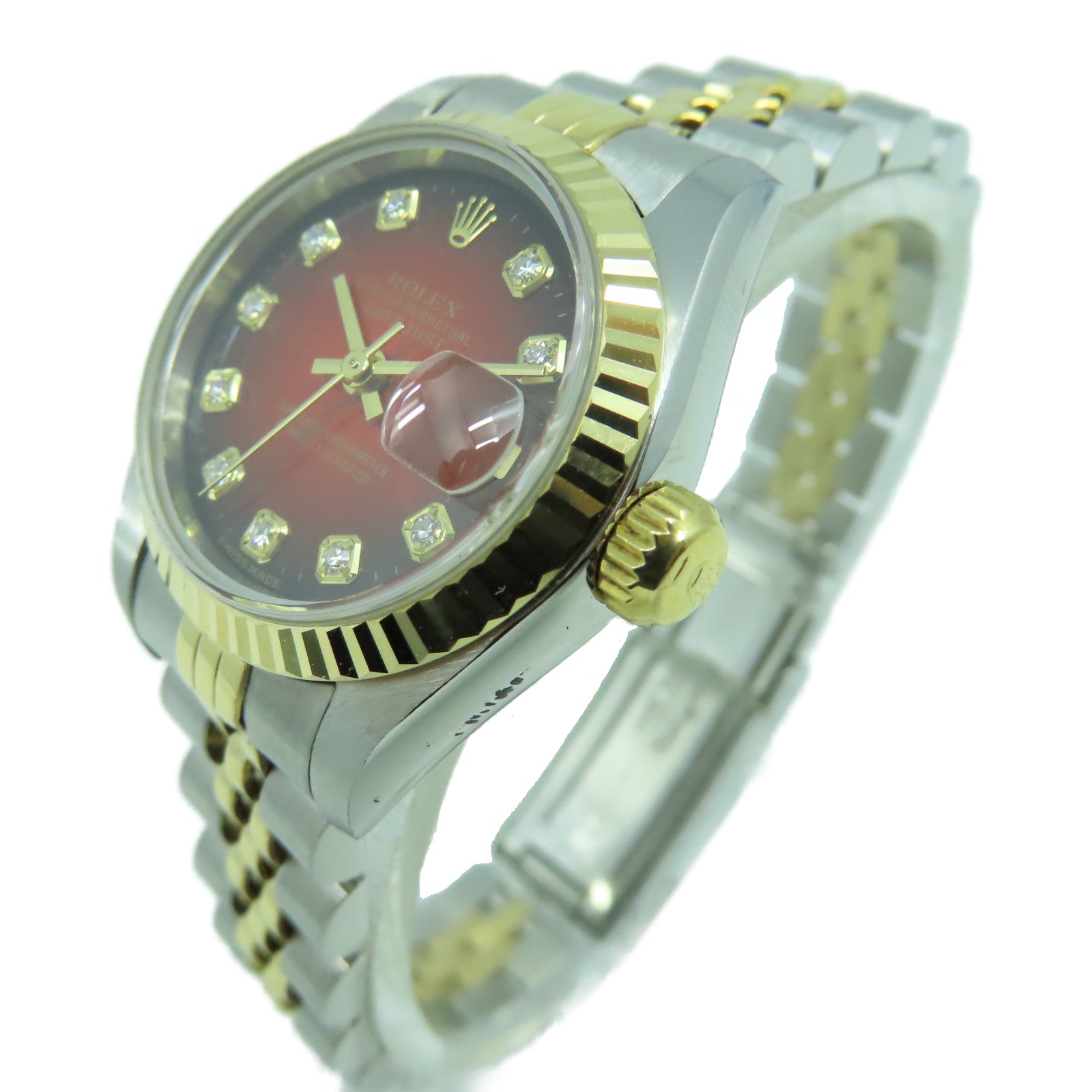 ROLEX 18K黃金Datejust不鏽鋼手錶自動機芯紅色/黑色