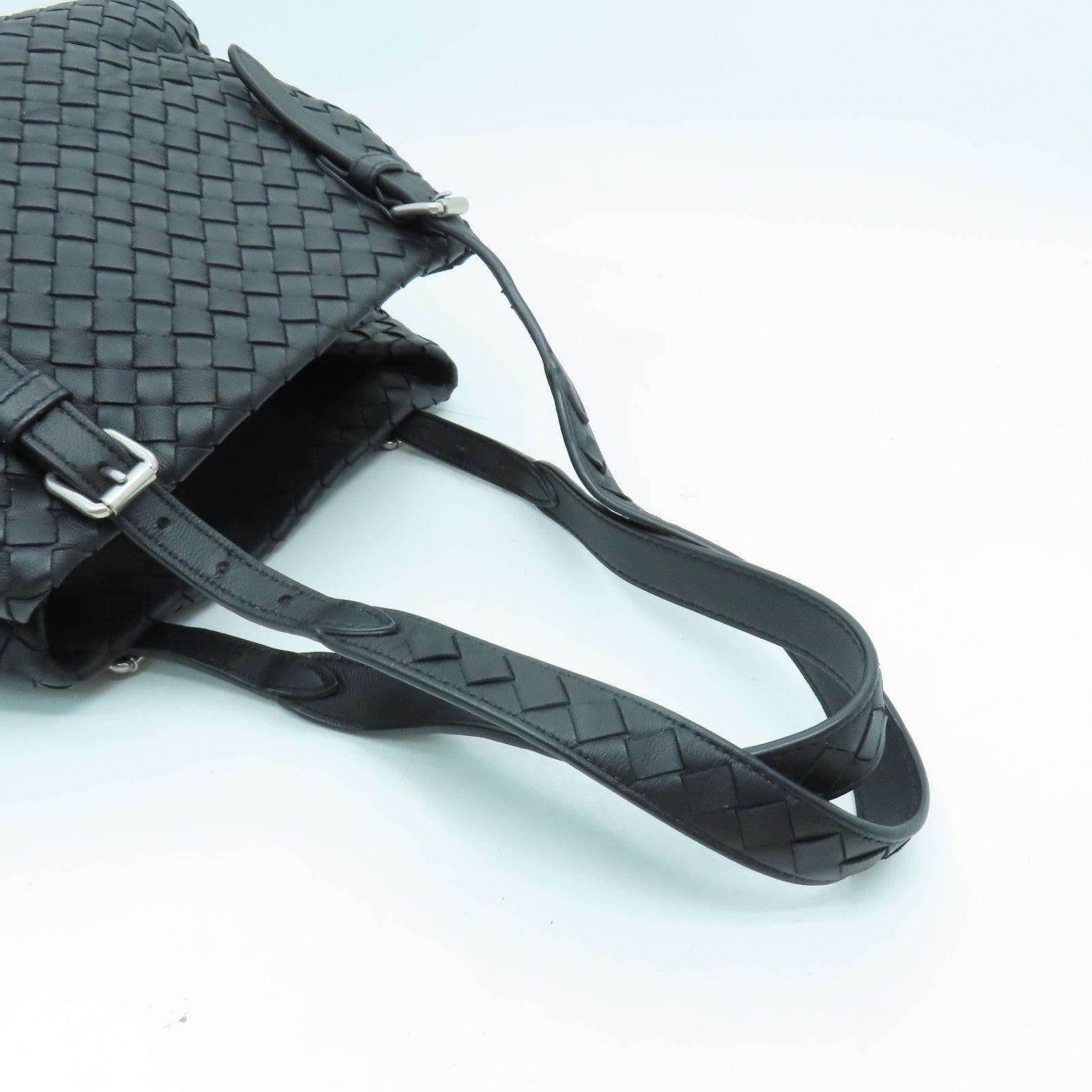 BOTTEGA VENETA 織紋皮革Tote Bag銀扣手挽袋黑色