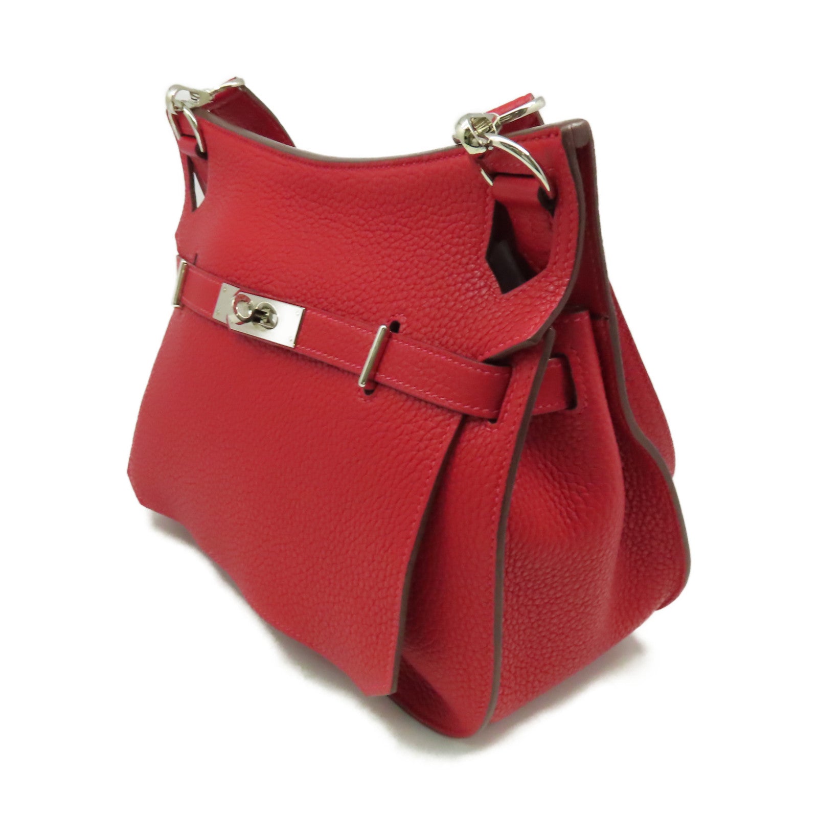 HERMES Clemence皮革Jypsiere 28 Shoulder Bag銀扣肩背袋Rouge Casaque卡薩克紅色