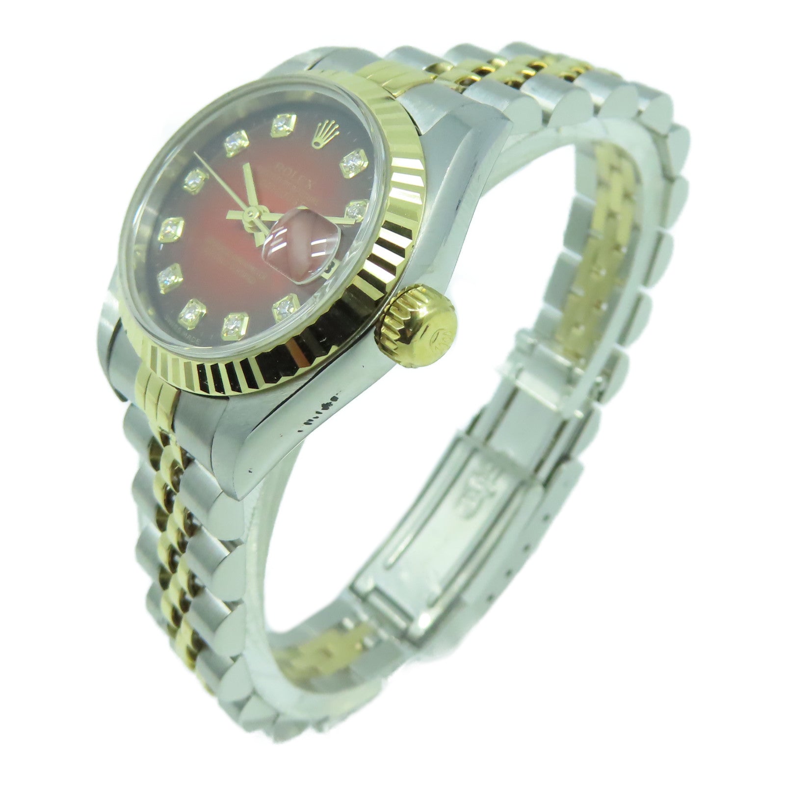 ROLEX 18K黃金Datejust不鏽鋼手錶自動機芯紅色/黑色