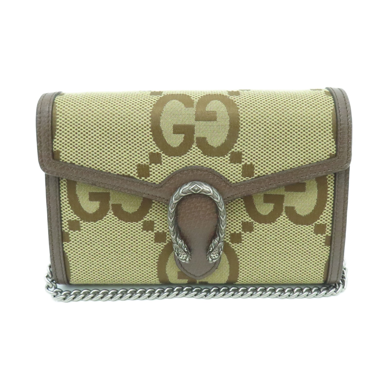 GUCCI 帆布Dionysus銀扣鏈帶肩背袋啡色