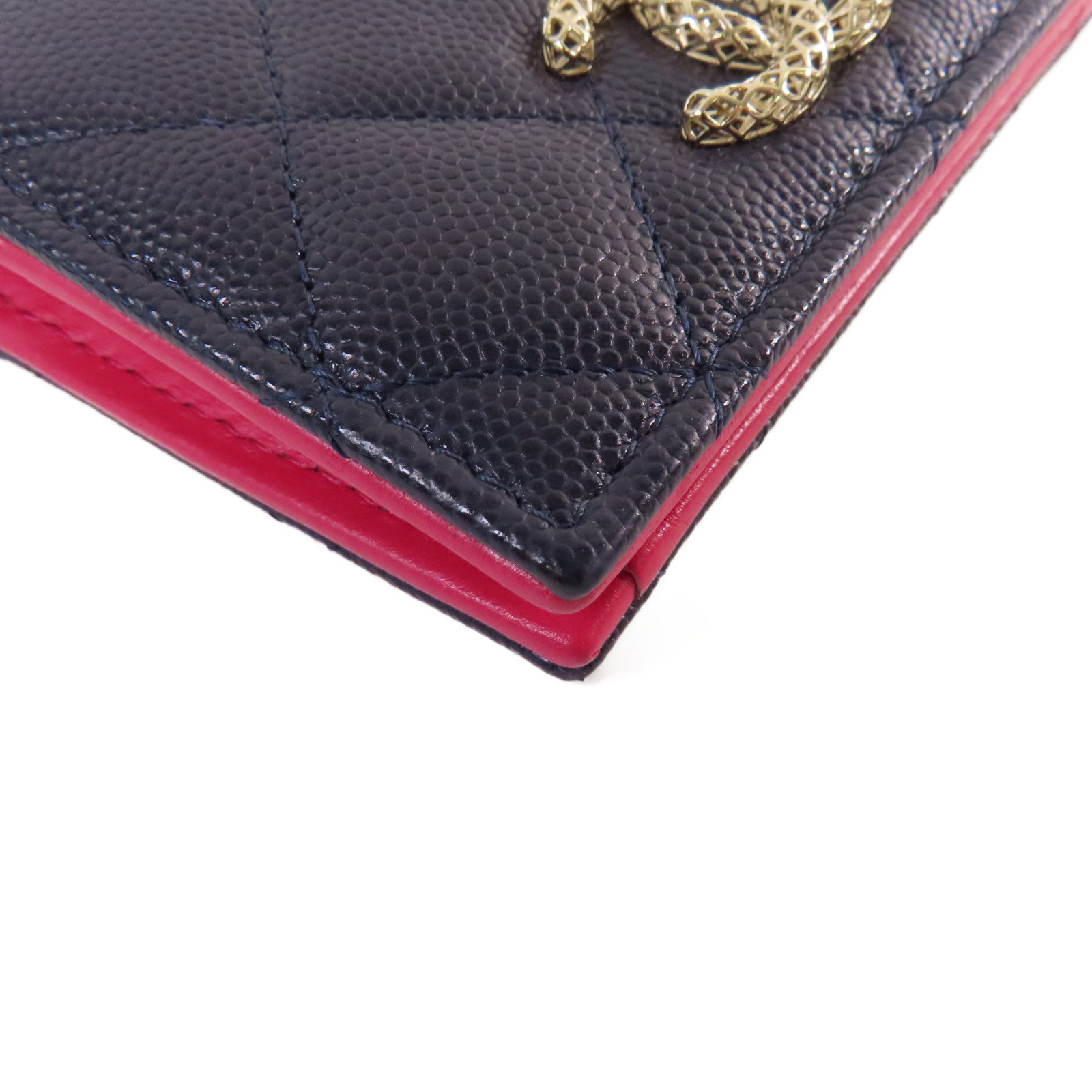 CHANEL 菱格Caviar皮革Short Wallet金扣短錢包寶藍色/粉紅色