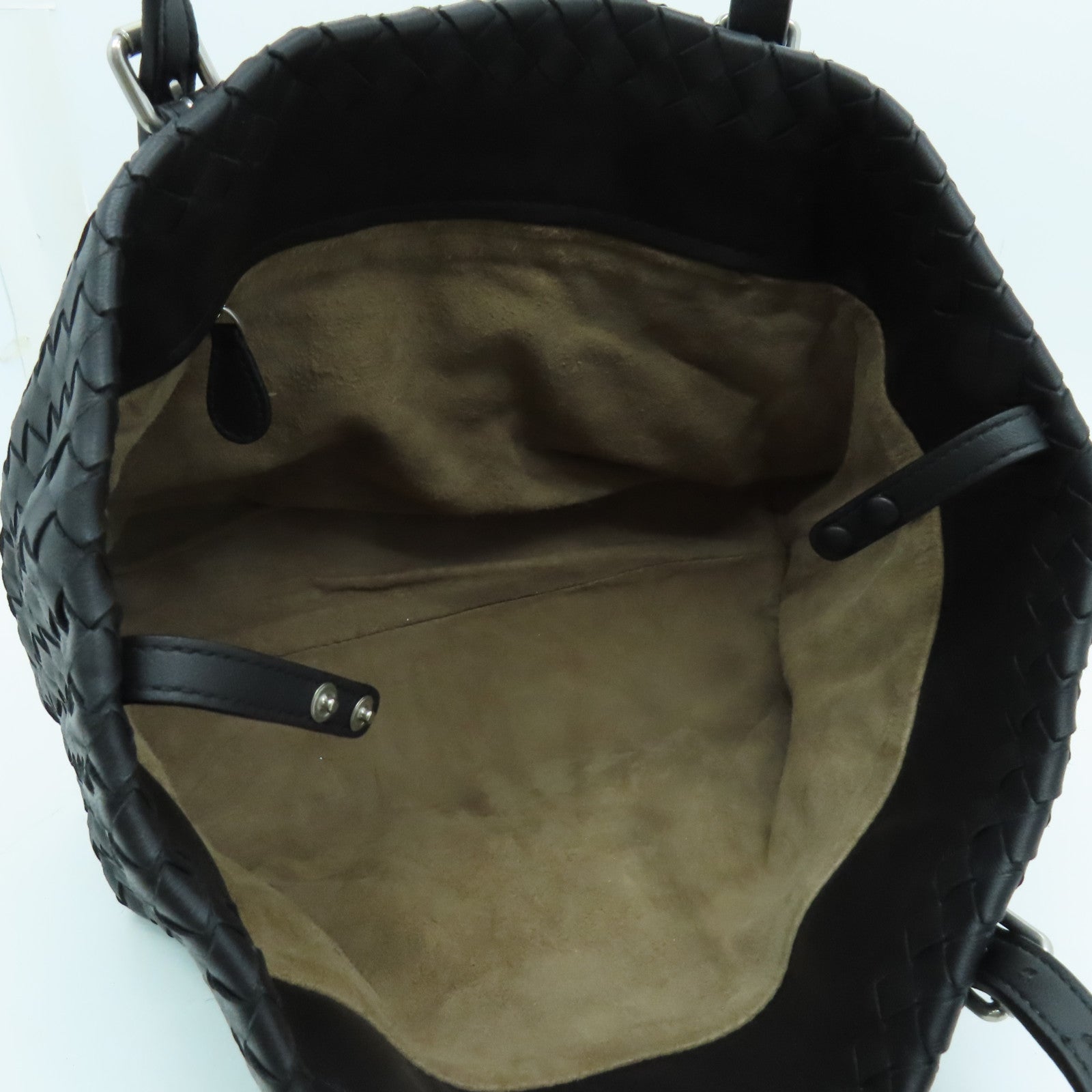 BOTTEGA VENETA 織紋皮革Tote Bag銀扣手挽袋黑色