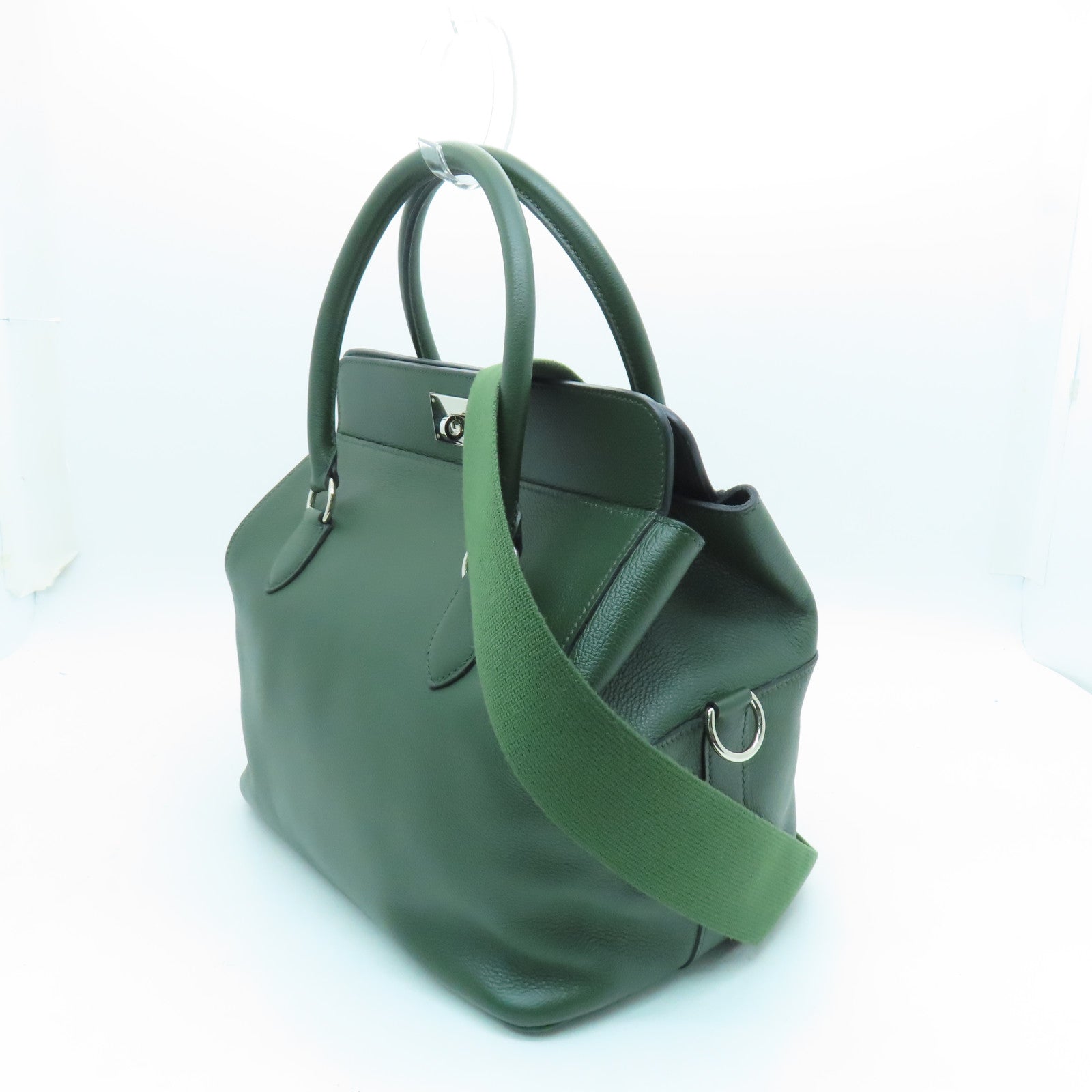 HERMES Evercolor Leather Toolbox 26 Silver Buckle Hand Shoulder Backpack Alligator Army Green
