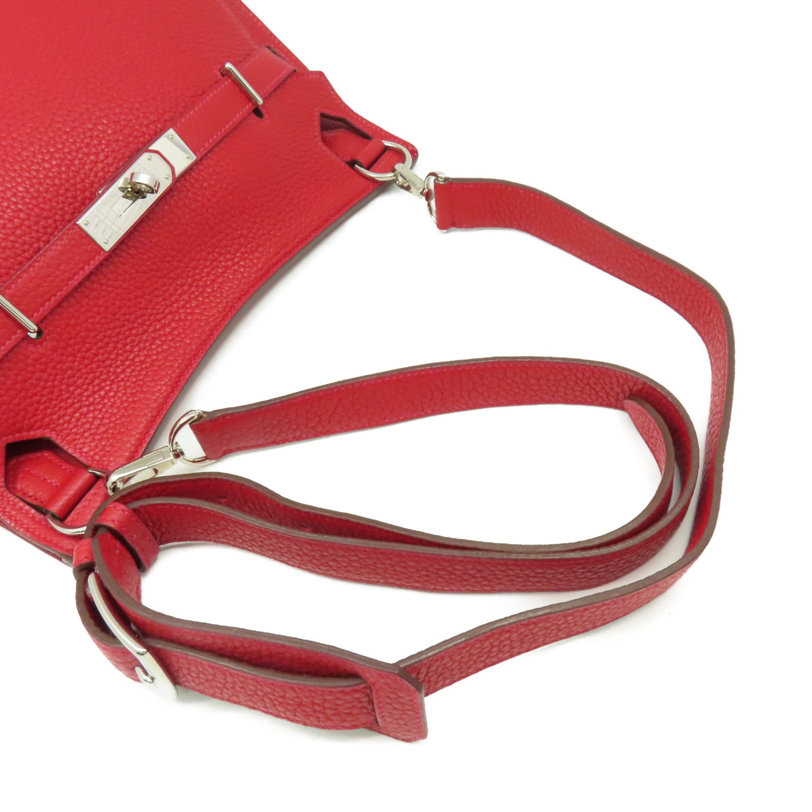 HERMES Clemence皮革Jypsiere 28 Shoulder Bag銀扣肩背袋Rouge Casaque卡薩克紅色