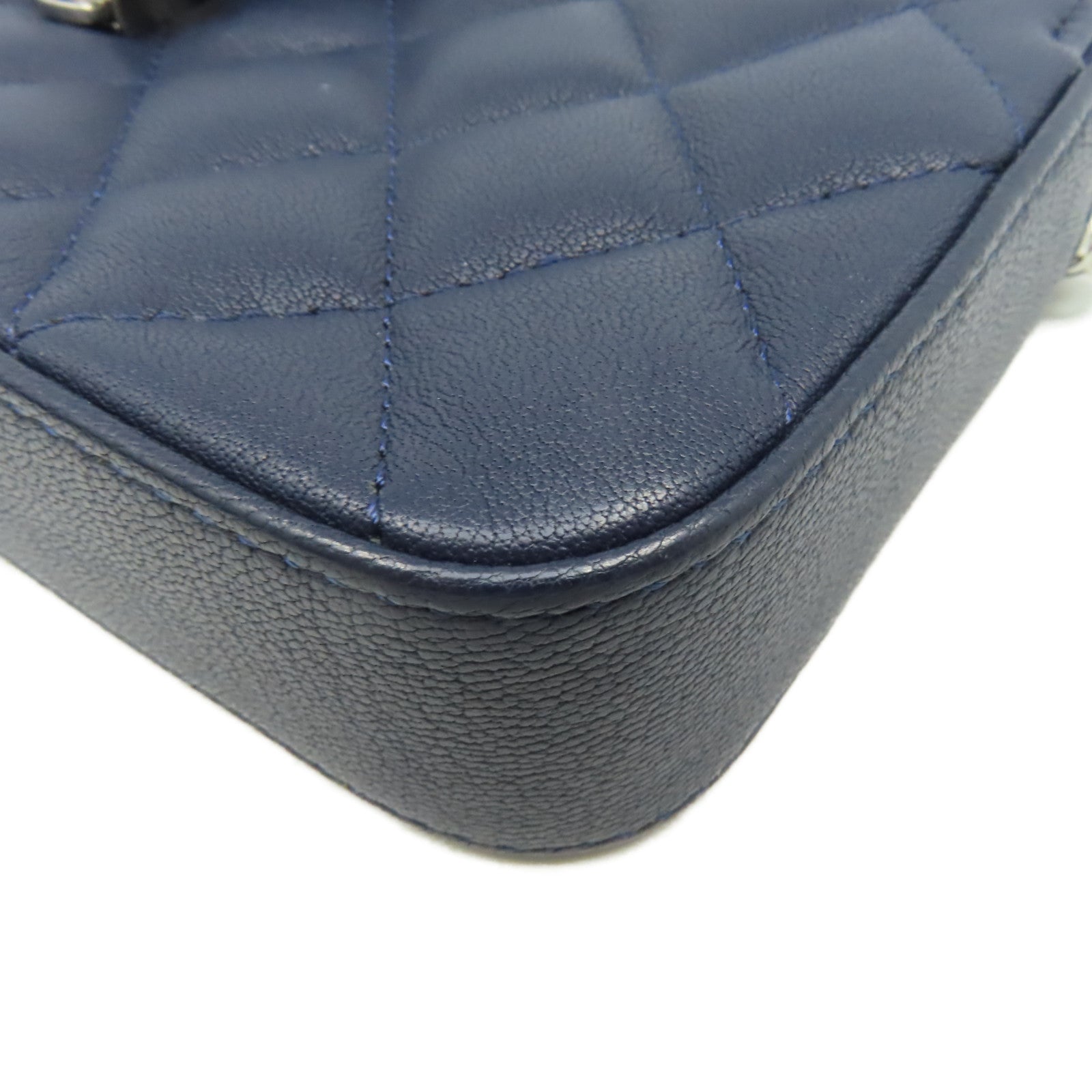 CHANEL 菱格牛皮皮革Chain Shoulder Bag銀扣鏈帶肩背袋寶藍色