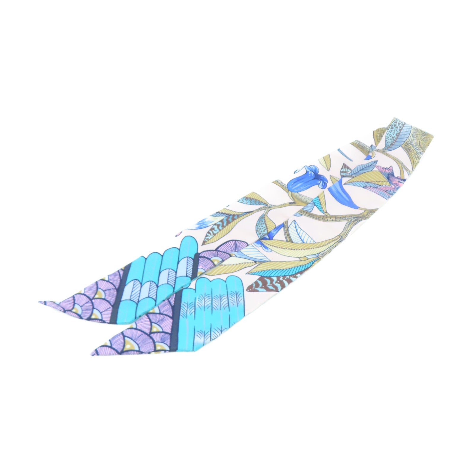 HERMES 絲質Twilly絲巾藍色/粉紅色