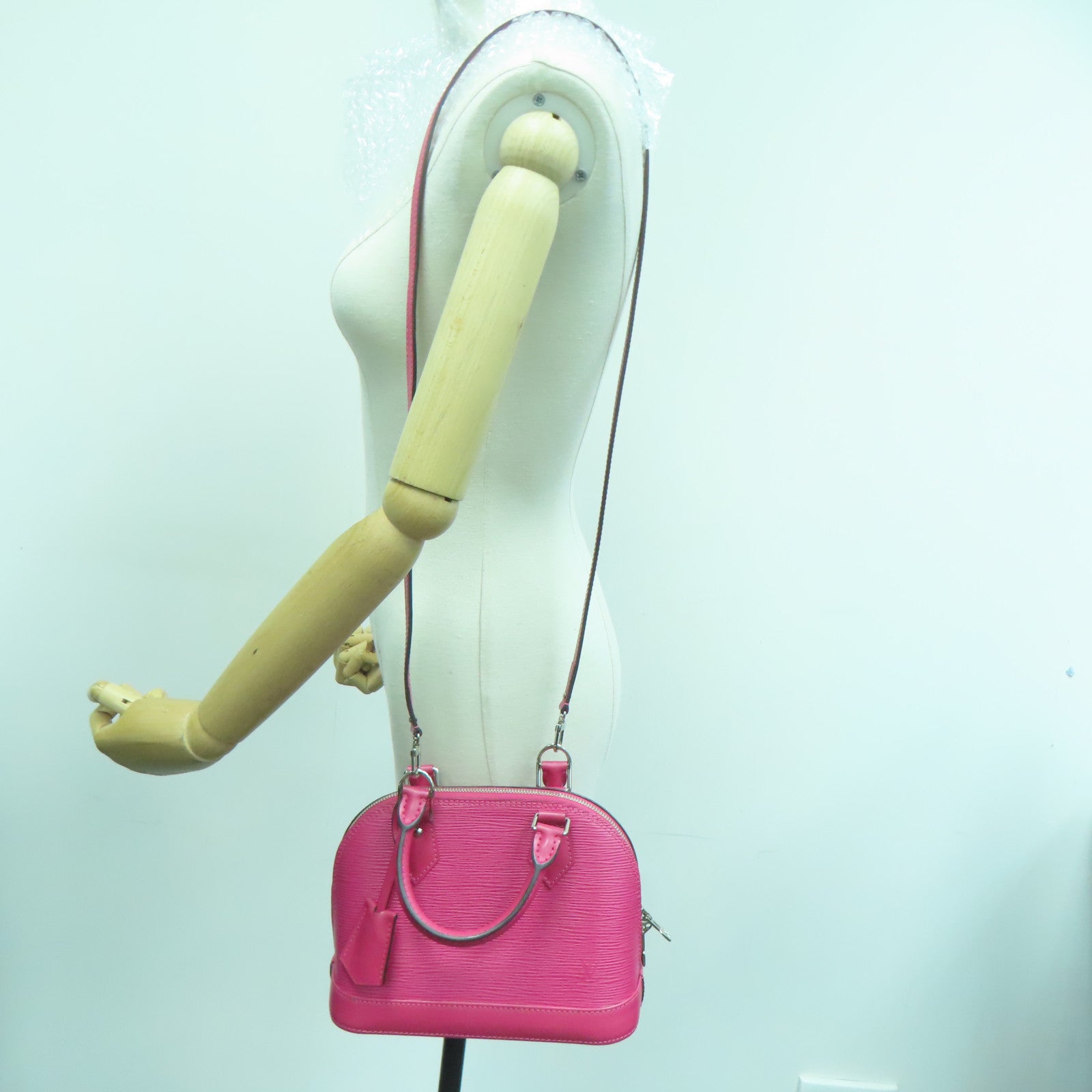 LOUIS VUITTON Epi Alma BB银扣手挽肩背两用袋紫红色