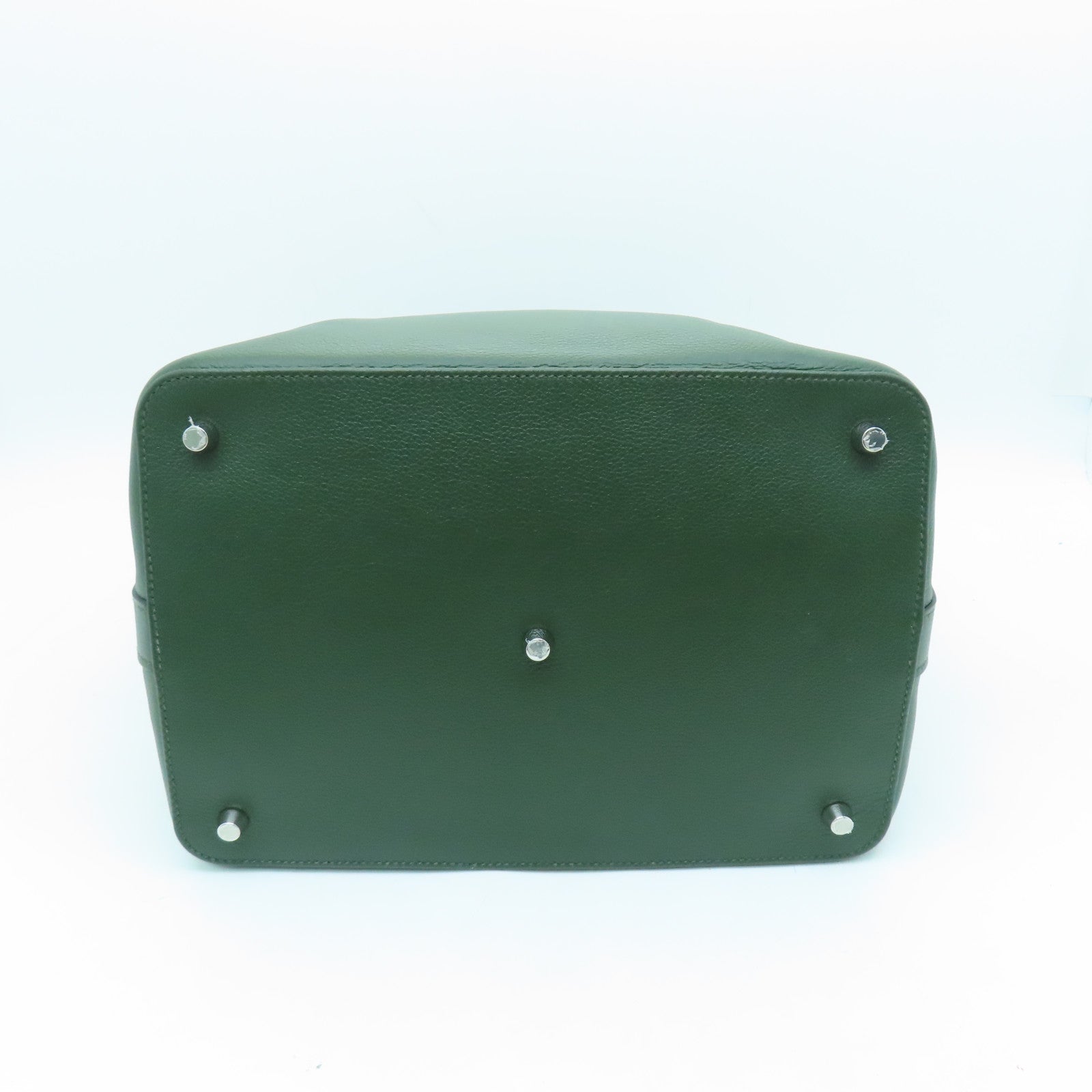HERMES Evercolor Leather Toolbox 26 Silver Buckle Hand Shoulder Backpack Alligator Army Green