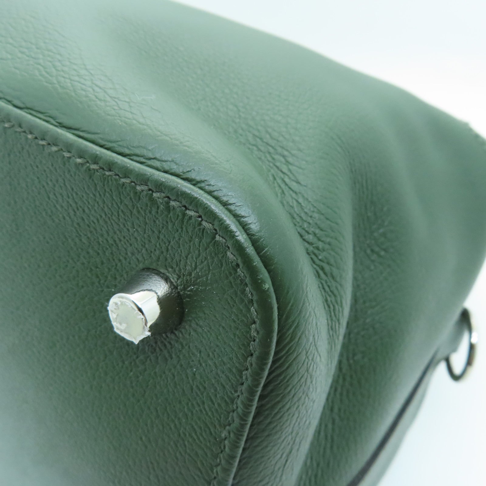 HERMES Evercolor Leather Toolbox 26 Silver Buckle Hand Shoulder Backpack Alligator Army Green