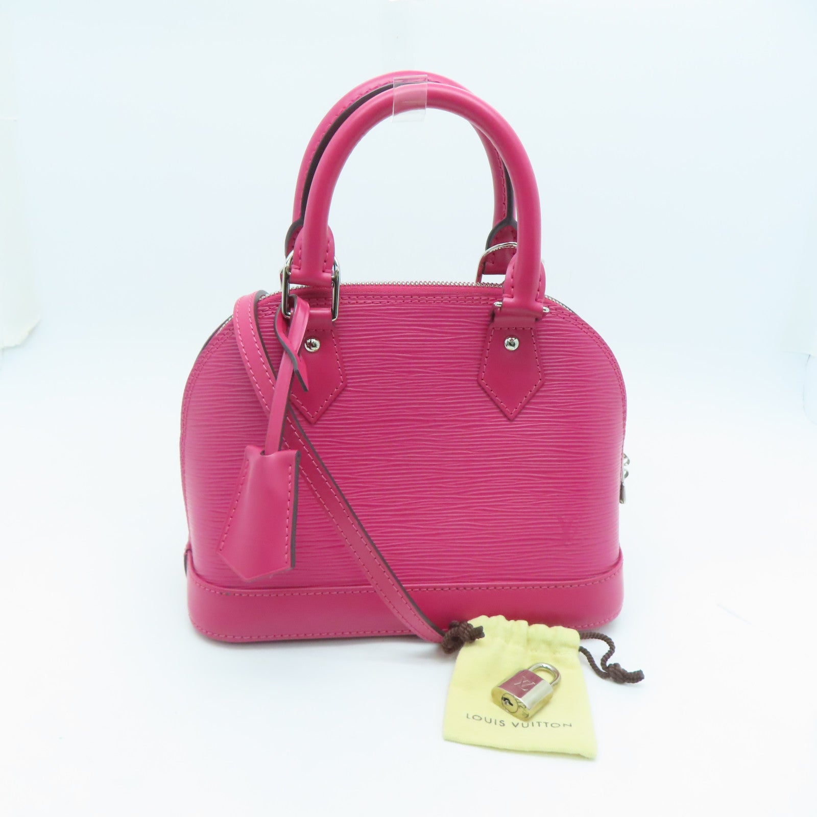 LOUIS VUITTON Epi Alma BB银扣手挽肩背两用袋紫红色