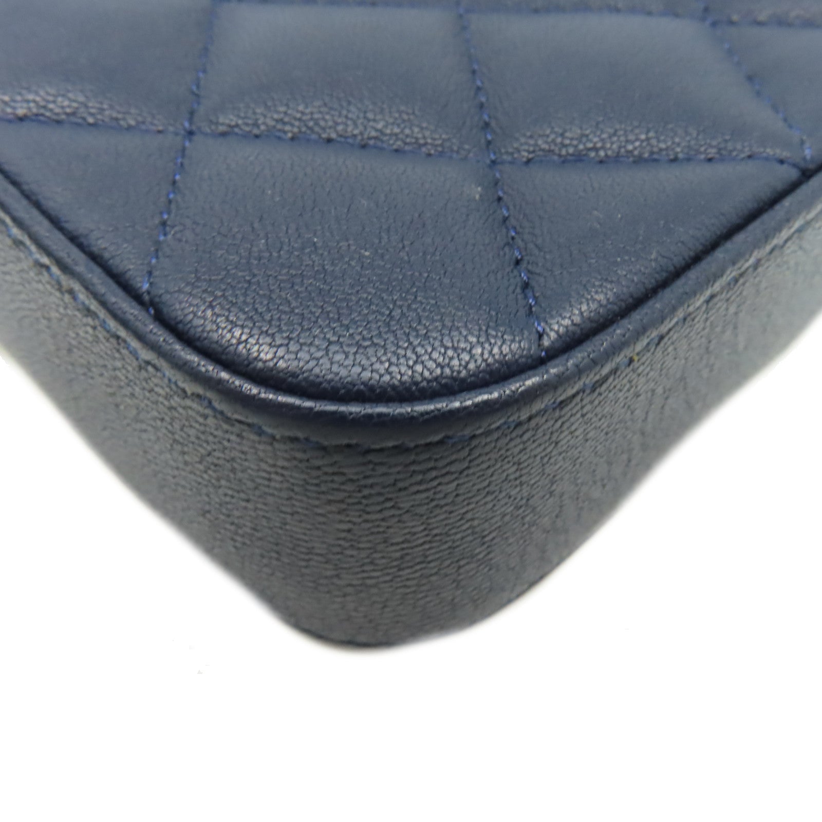 CHANEL 菱格牛皮皮革Chain Shoulder Bag銀扣鏈帶肩背袋寶藍色
