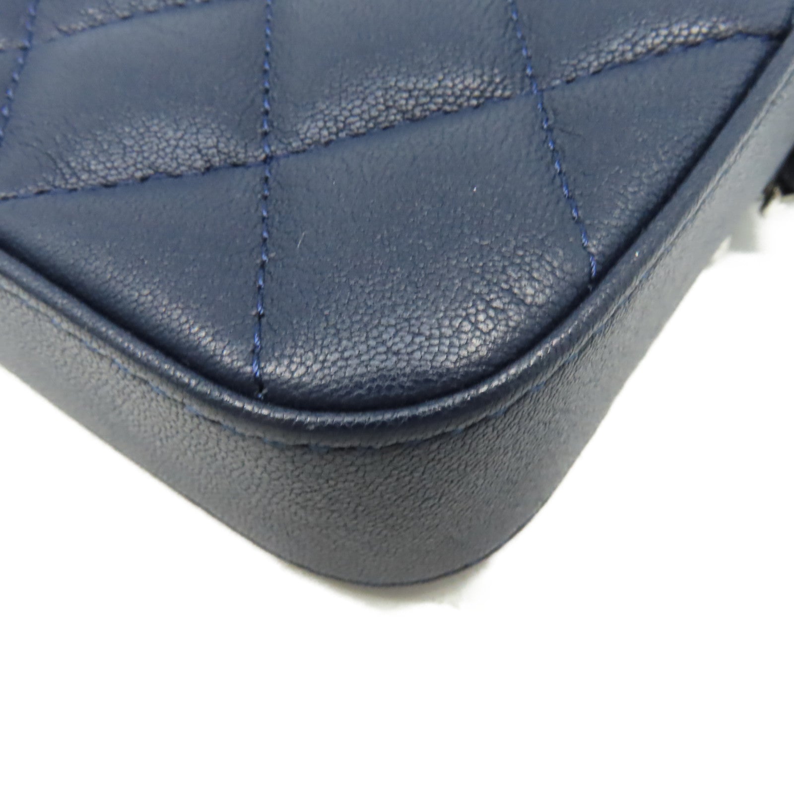CHANEL 菱格牛皮皮革Chain Shoulder Bag銀扣鏈帶肩背袋寶藍色