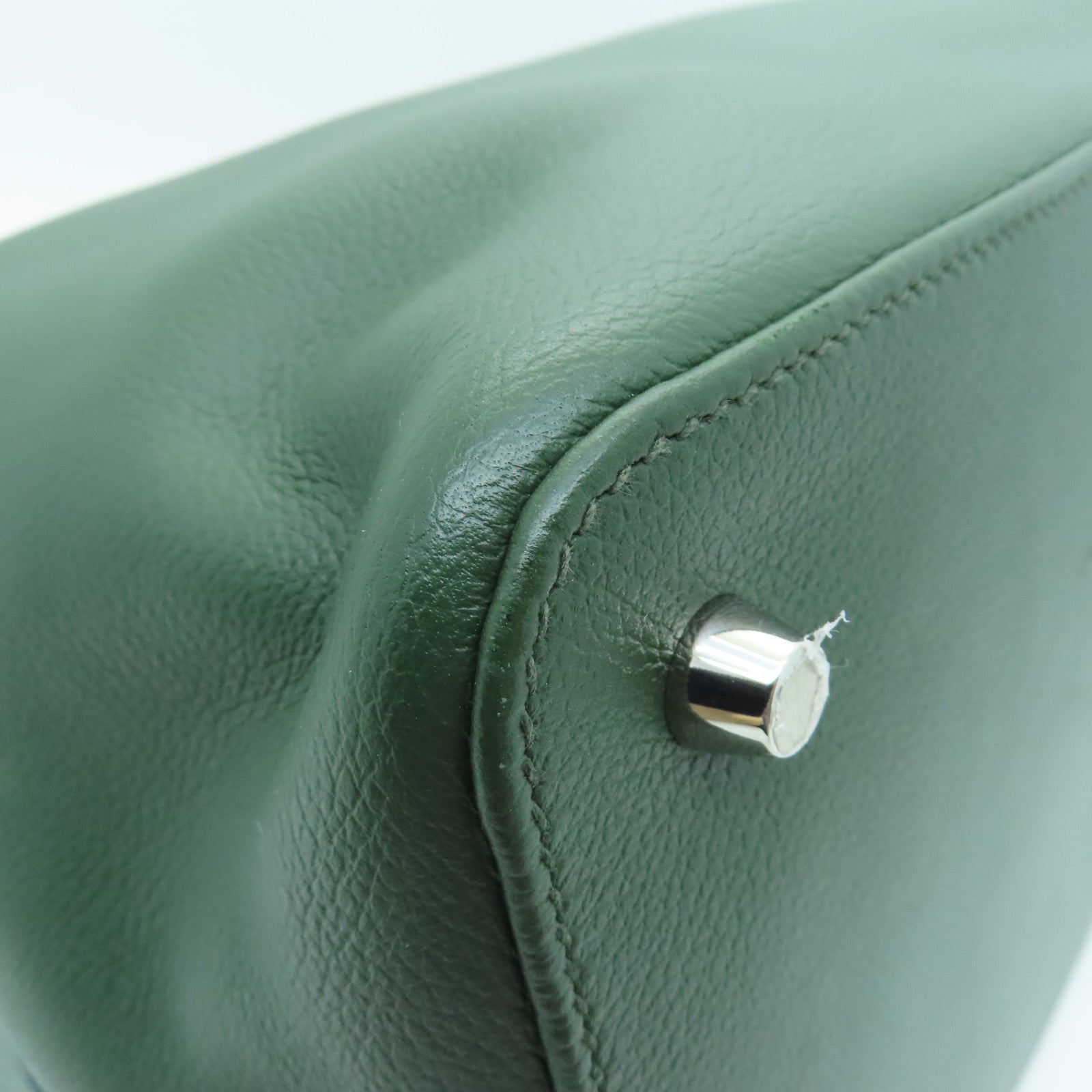 HERMES Evercolor Leather Toolbox 26 Silver Buckle Hand Shoulder Backpack Alligator Army Green