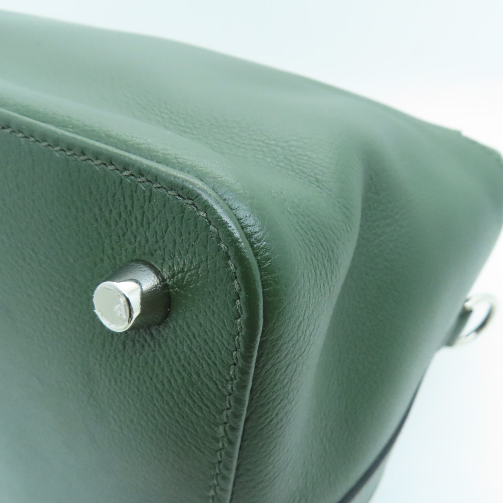 HERMES Evercolor皮革Toolbox 26銀扣手挽肩背兩用袋鱷魚軍綠