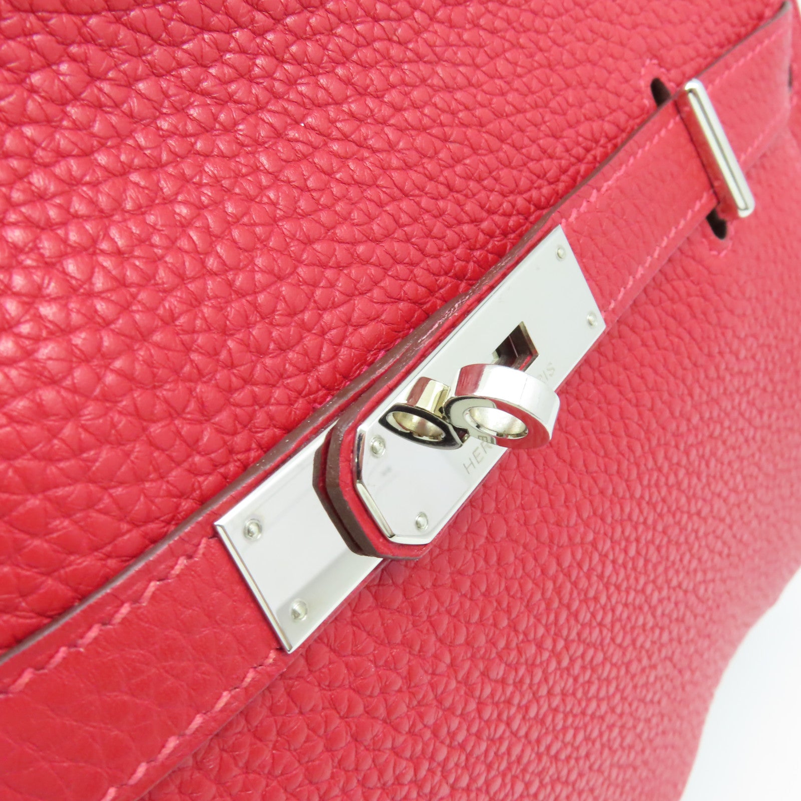 HERMES Clemence皮革Jypsiere 28 Shoulder Bag銀扣肩背袋Rouge Casaque卡薩克紅色
