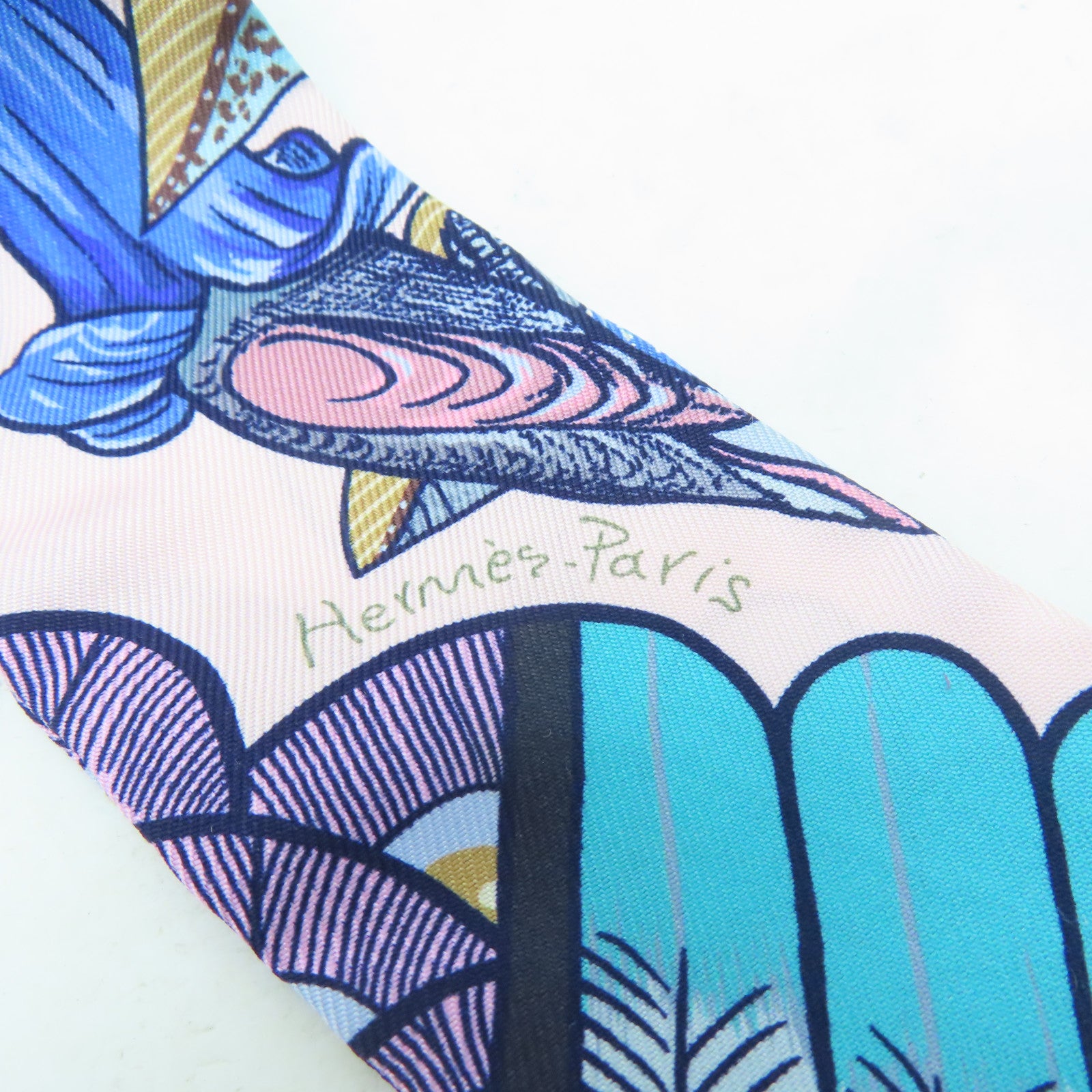 HERMES 絲質Twilly絲巾藍色/粉紅色