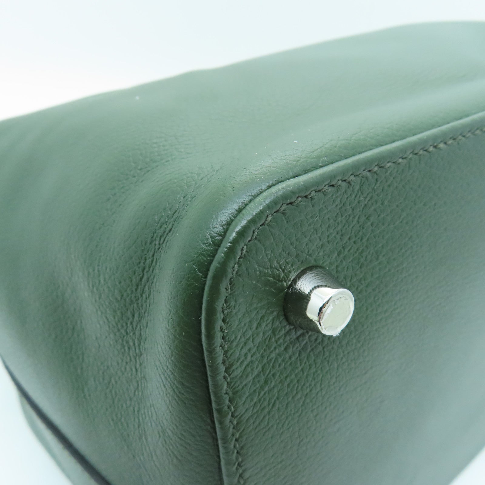 HERMES Evercolor Leather Toolbox 26 Silver Buckle Hand Shoulder Backpack Alligator Army Green