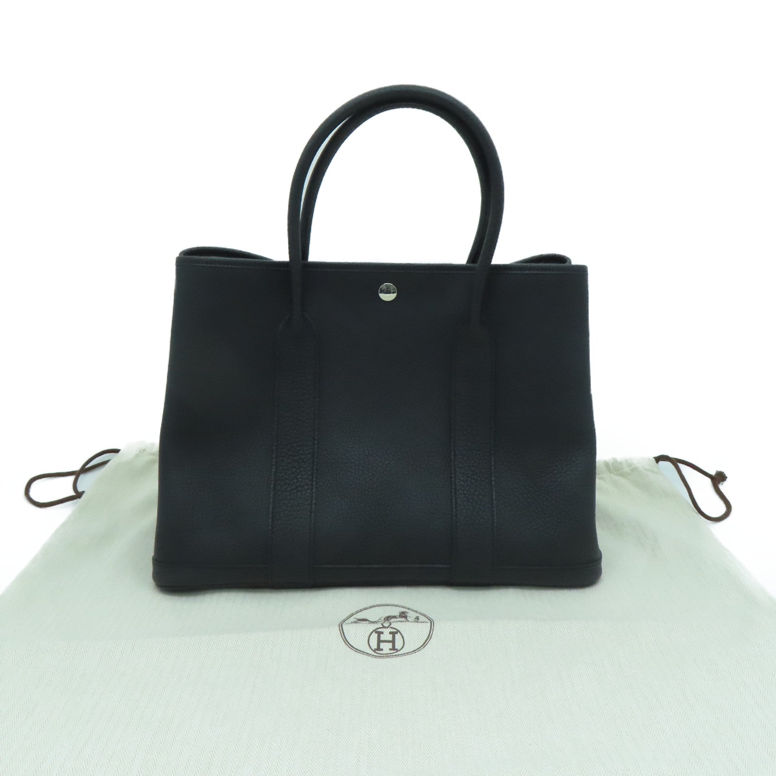 HERMES [Sharp Discount] Negonda Leather GardenParty PM Silver Buckle Hand Bag Noir/Black