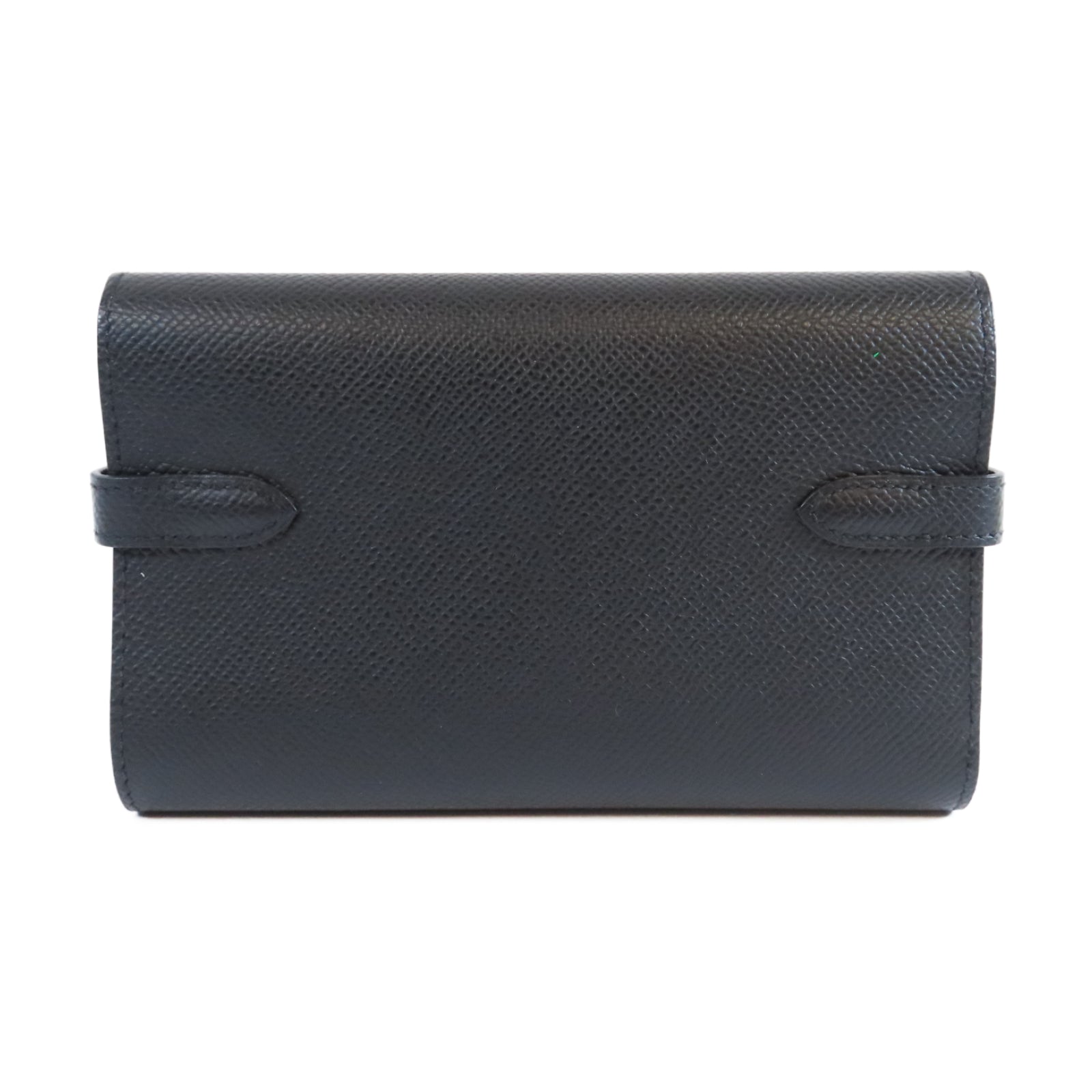 HERMES Epsom皮革Kelly Compact Wallet金扣長錢包Noir黑色
