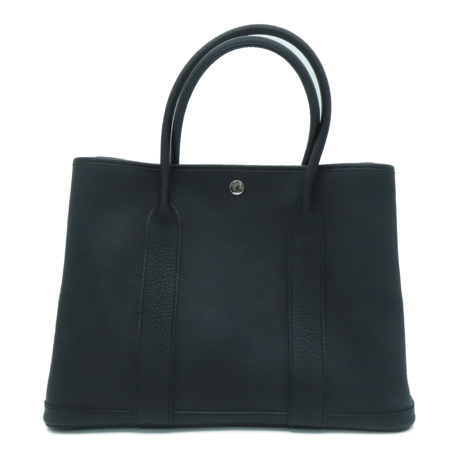 HERMES [Sharp Discount] Negonda Leather GardenParty PM Silver Buckle Hand Bag Noir/Black