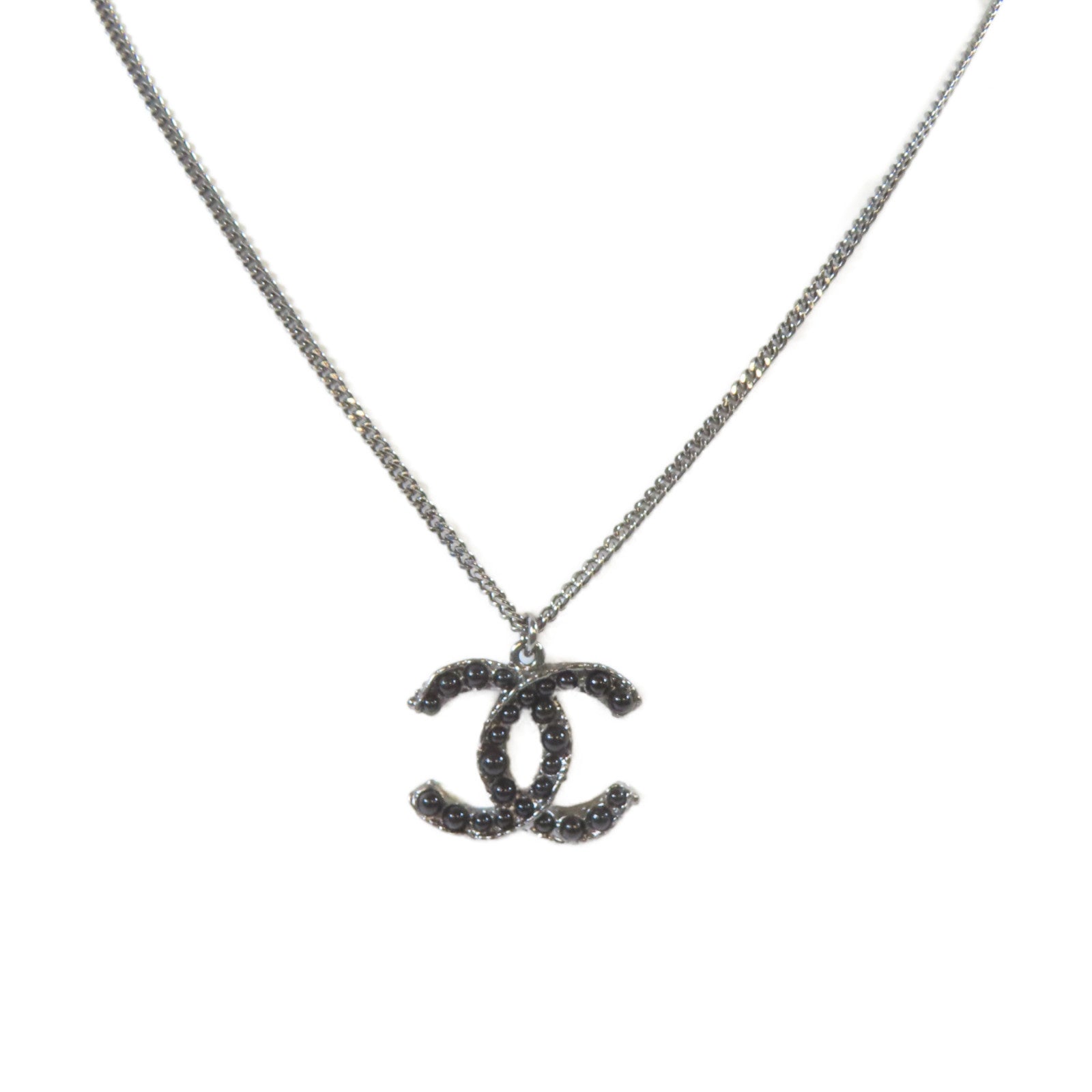 CHANEL 金屬Necklace項鍊銀色/黑色#60cm