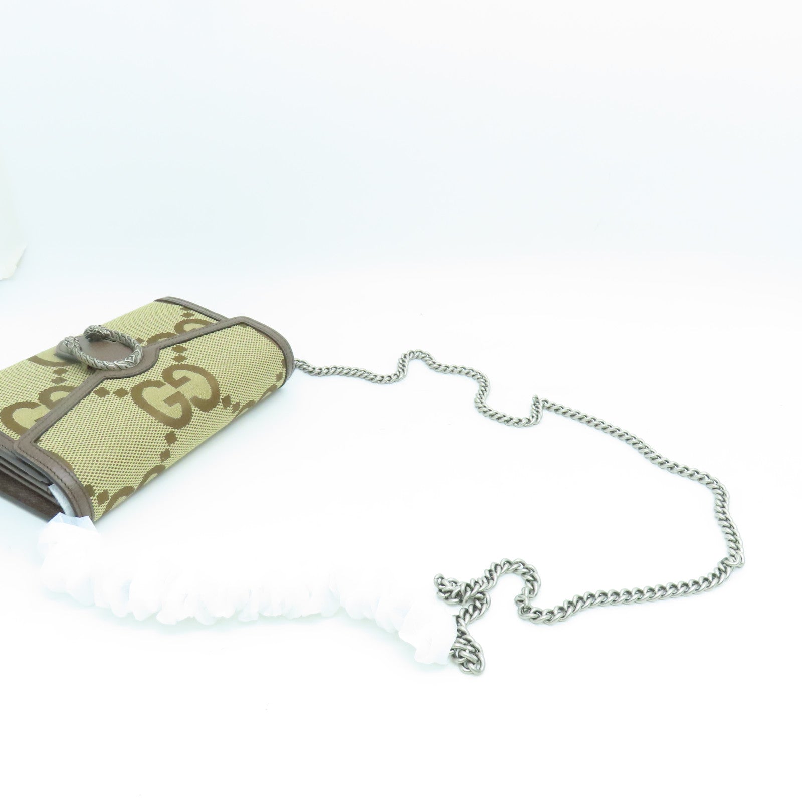 GUCCI 帆布Dionysus銀扣鏈帶肩背袋啡色
