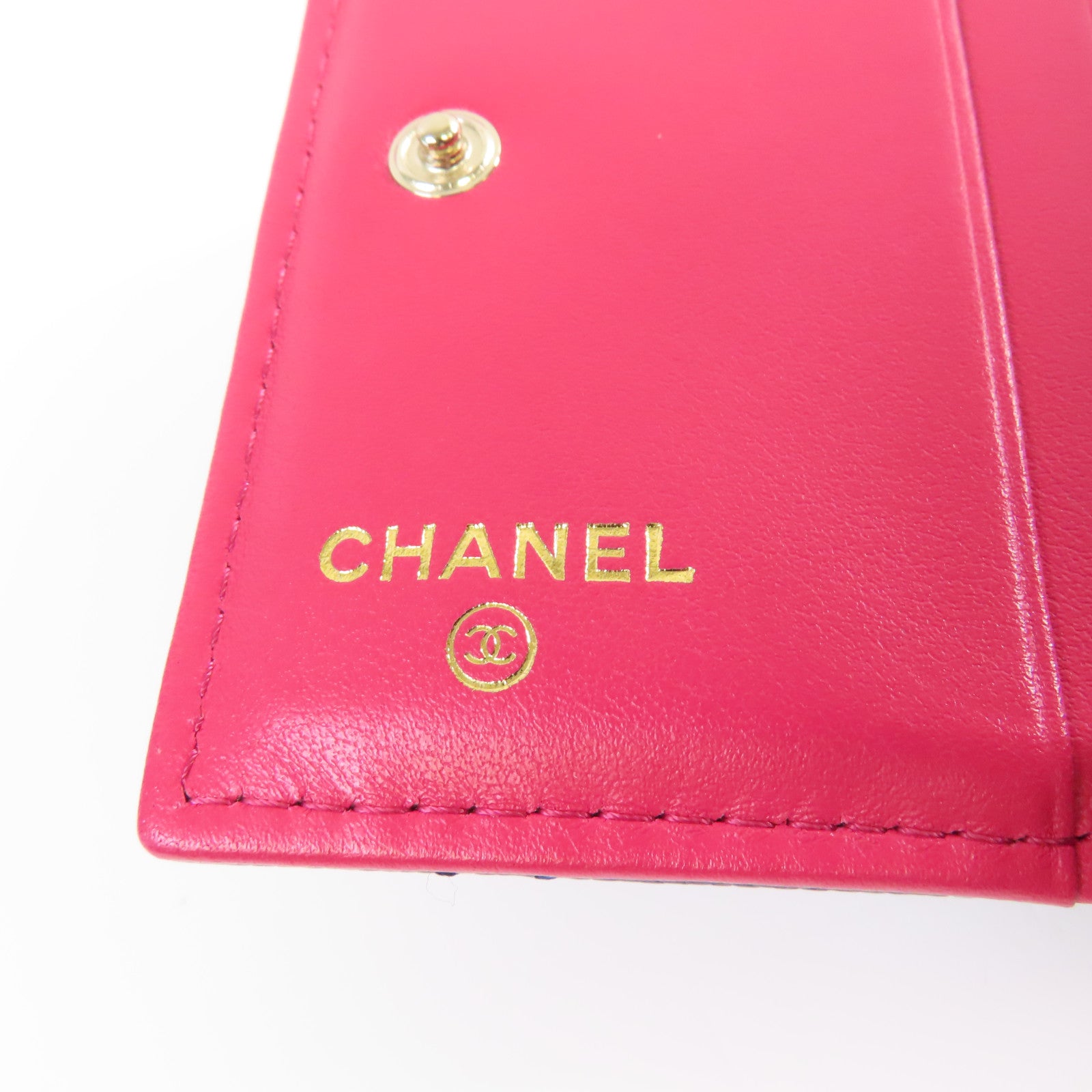 CHANEL 菱格Caviar皮革Short Wallet金扣短錢包寶藍色/粉紅色