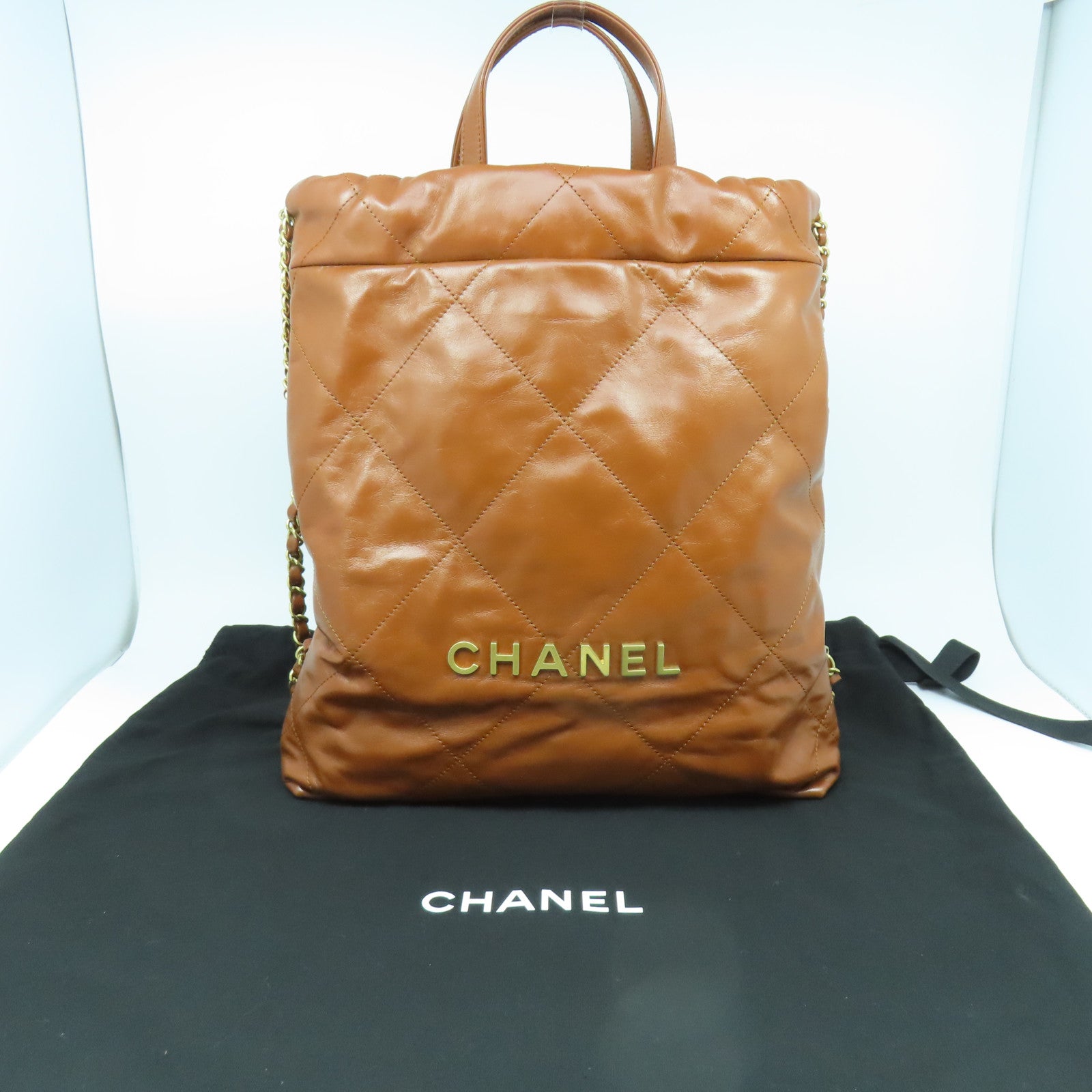 CHANEL 菱格牛皮皮革Chanel 22 Backpack金扣背包啡色