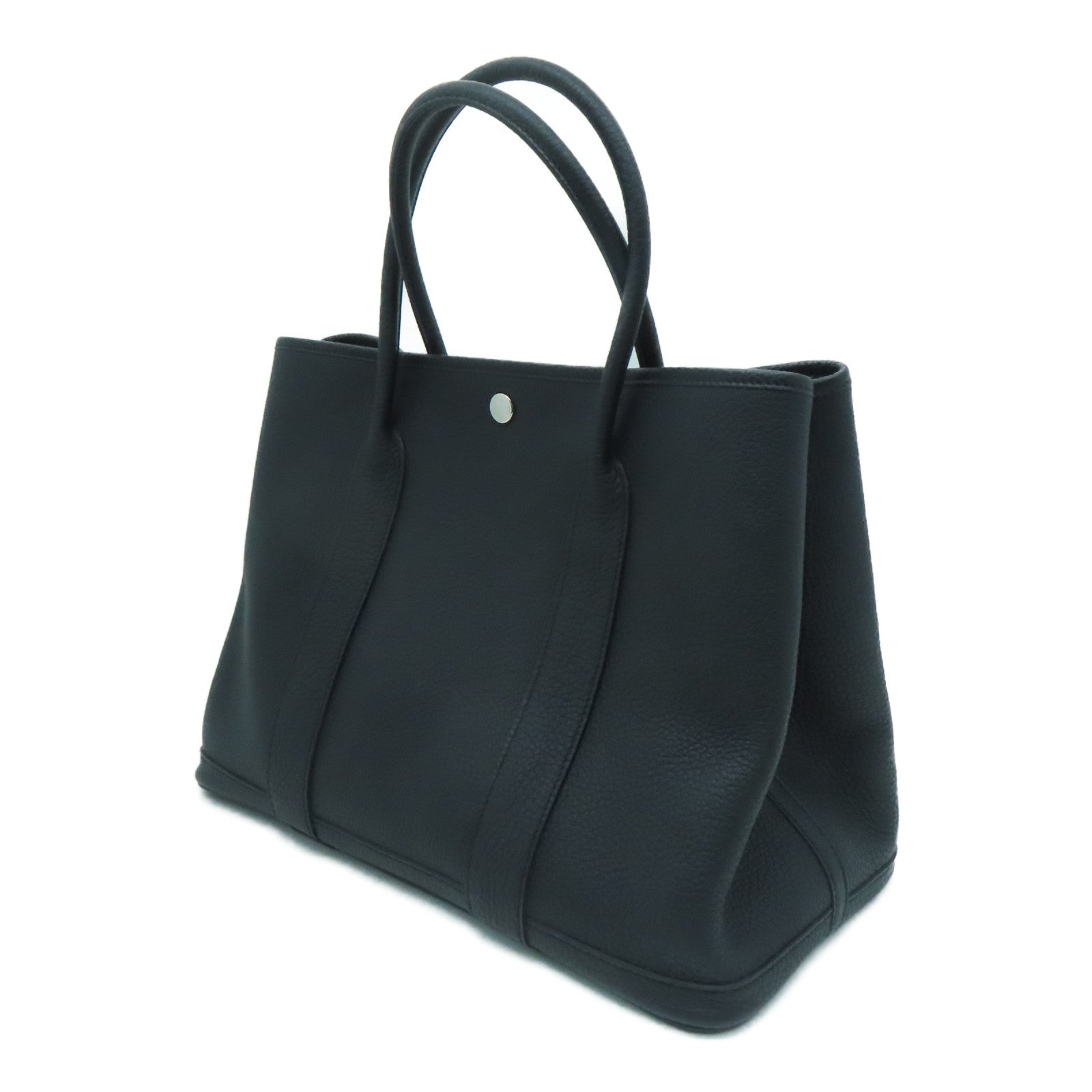 HERMES [Sharp Discount] Negonda Leather GardenParty PM Silver Buckle Hand Bag Noir/Black