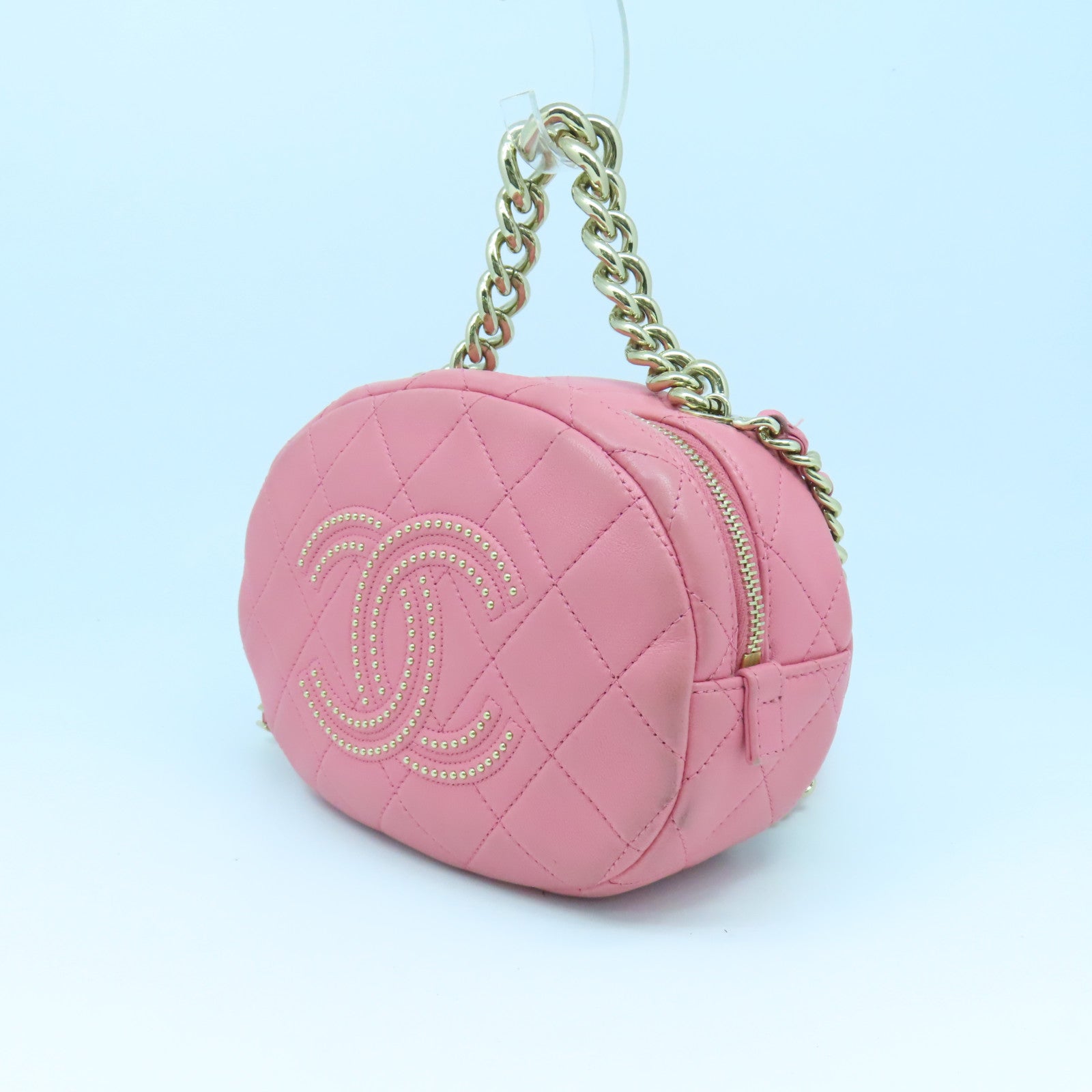 CHANEL 菱格羊皮皮革Chain Shoulder Bag金扣鏈帶肩背袋粉紅色