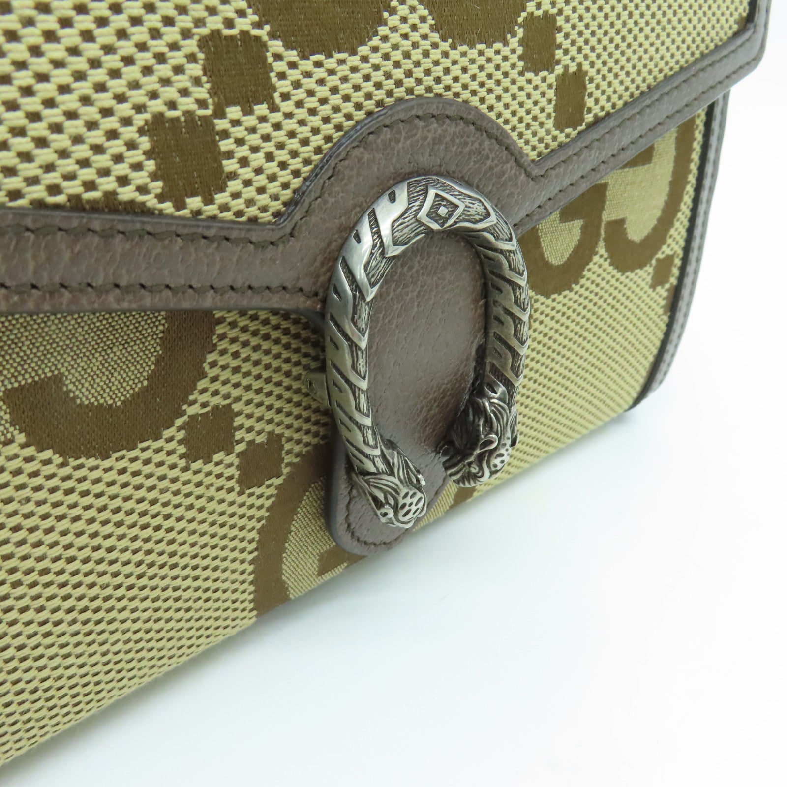 GUCCI 帆布Dionysus銀扣鏈帶肩背袋啡色