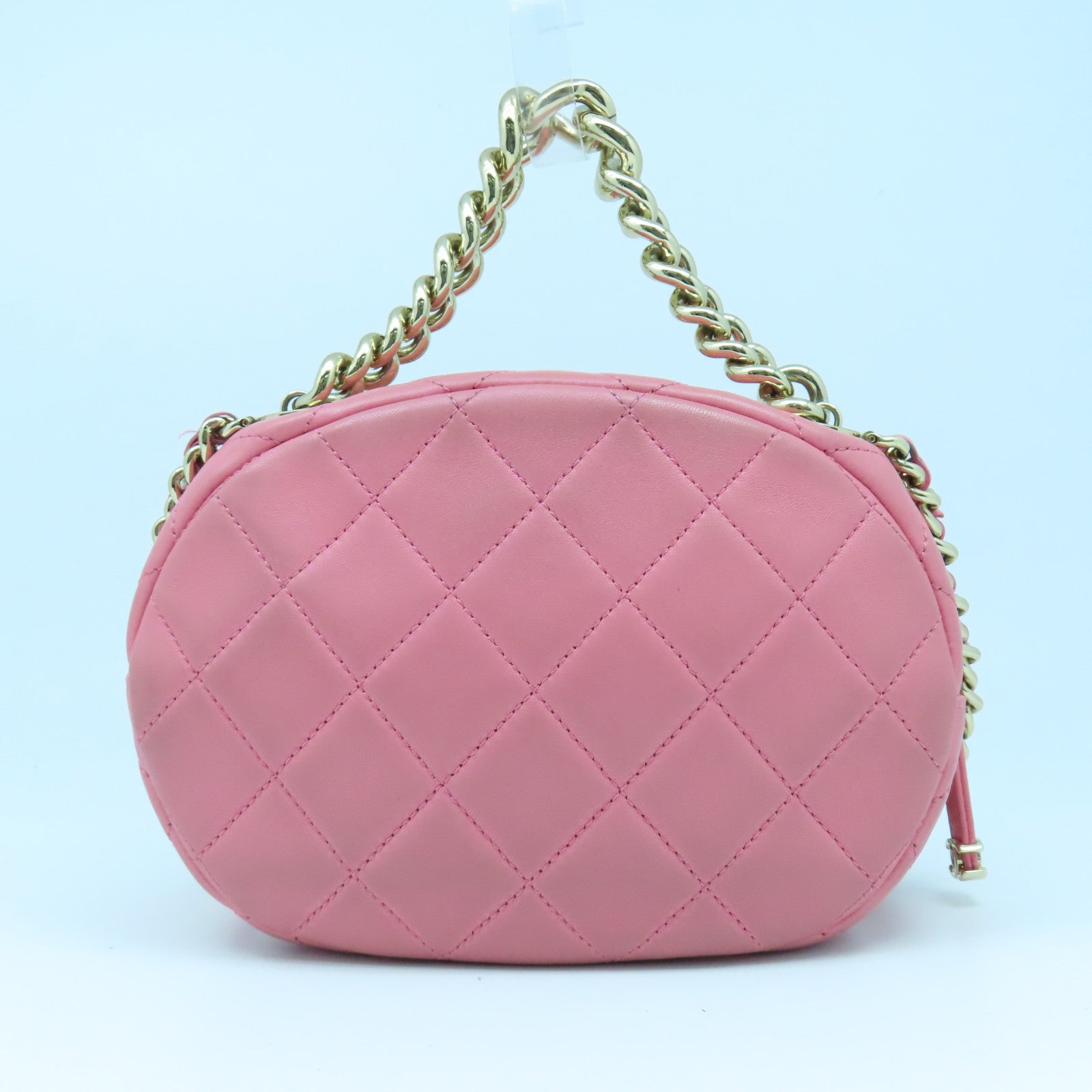 CHANEL 菱格羊皮皮革Chain Shoulder Bag金扣鏈帶肩背袋粉紅色