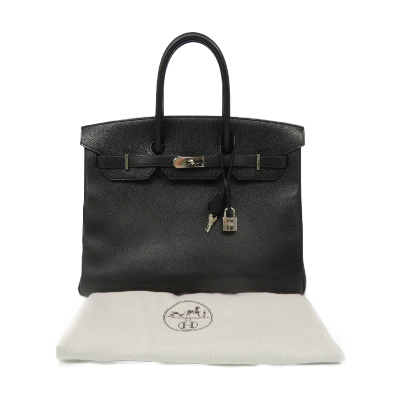 HERMES Epsom Leather Birkin 35 Hand Bag Silver Buckle Hand Bag Black