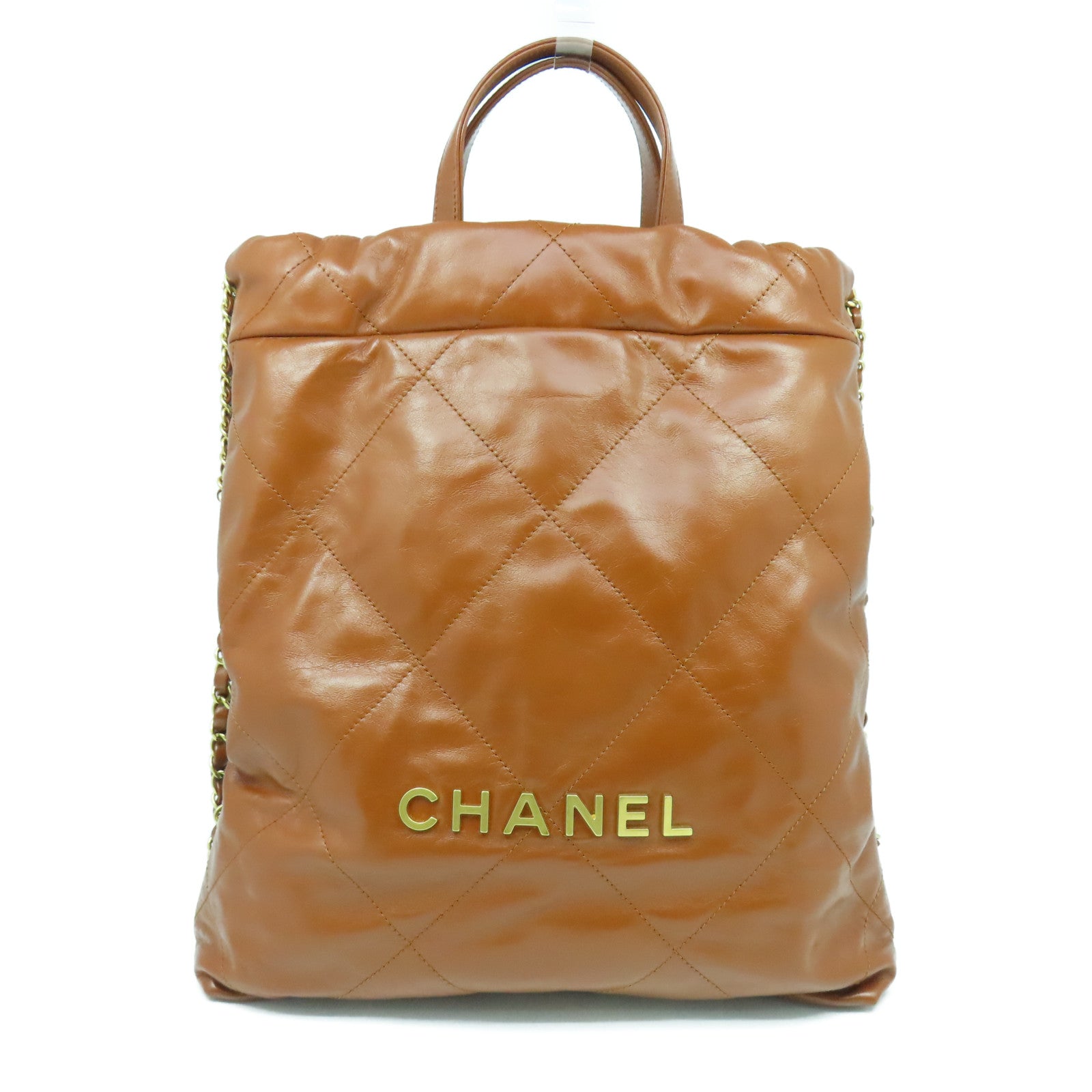 CHANEL 菱格牛皮皮革Chanel 22 Backpack金扣背包啡色