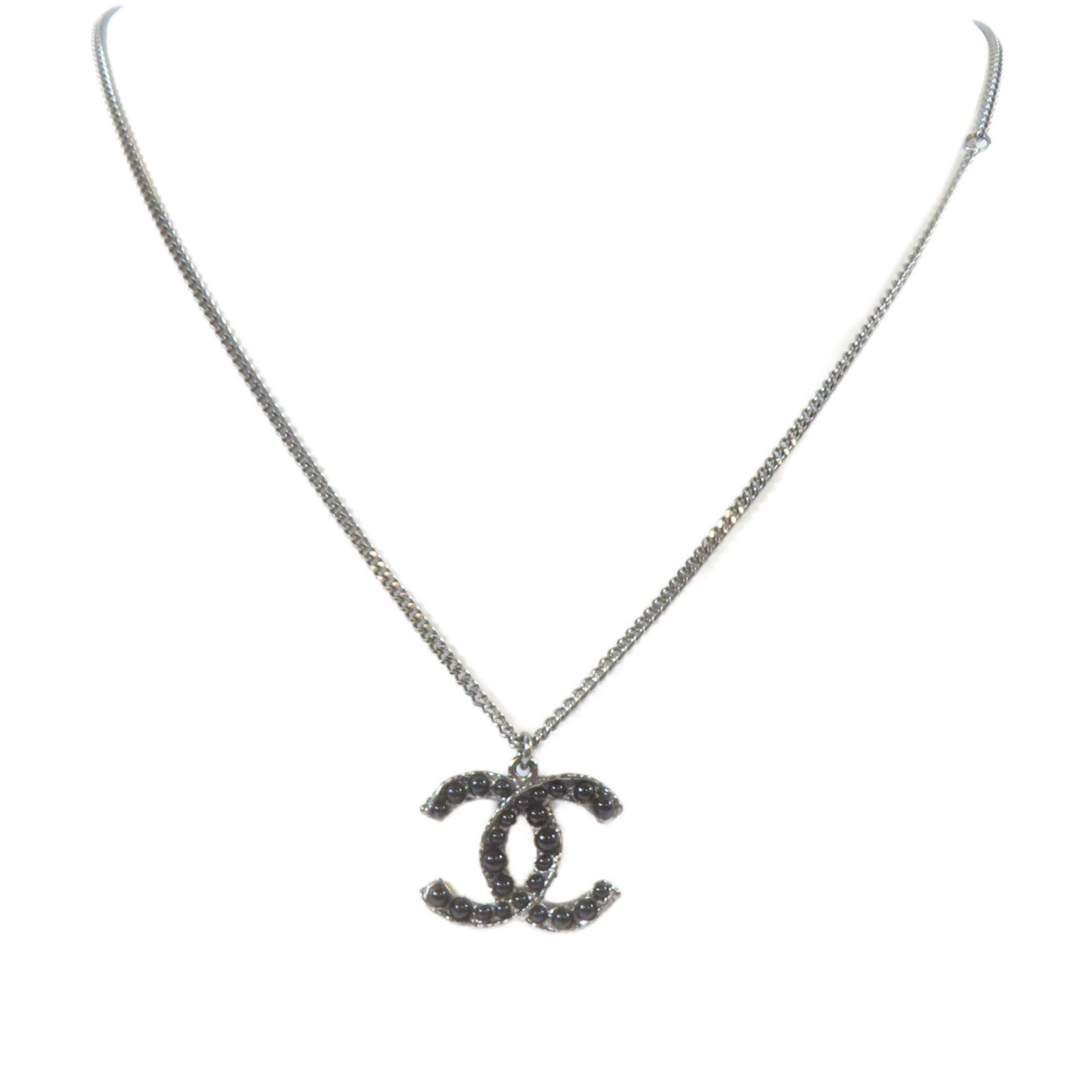 CHANEL 金屬Necklace項鍊銀色/黑色#60cm