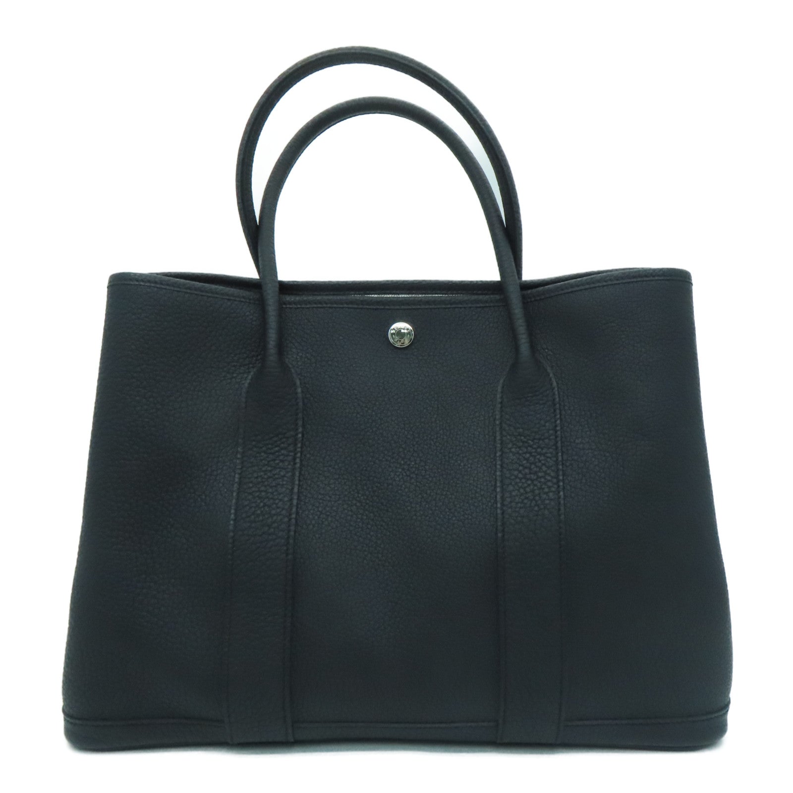 HERMES [Sharp Discount] Negonda Leather GardenParty PM Silver Buckle Hand Bag Noir/Black