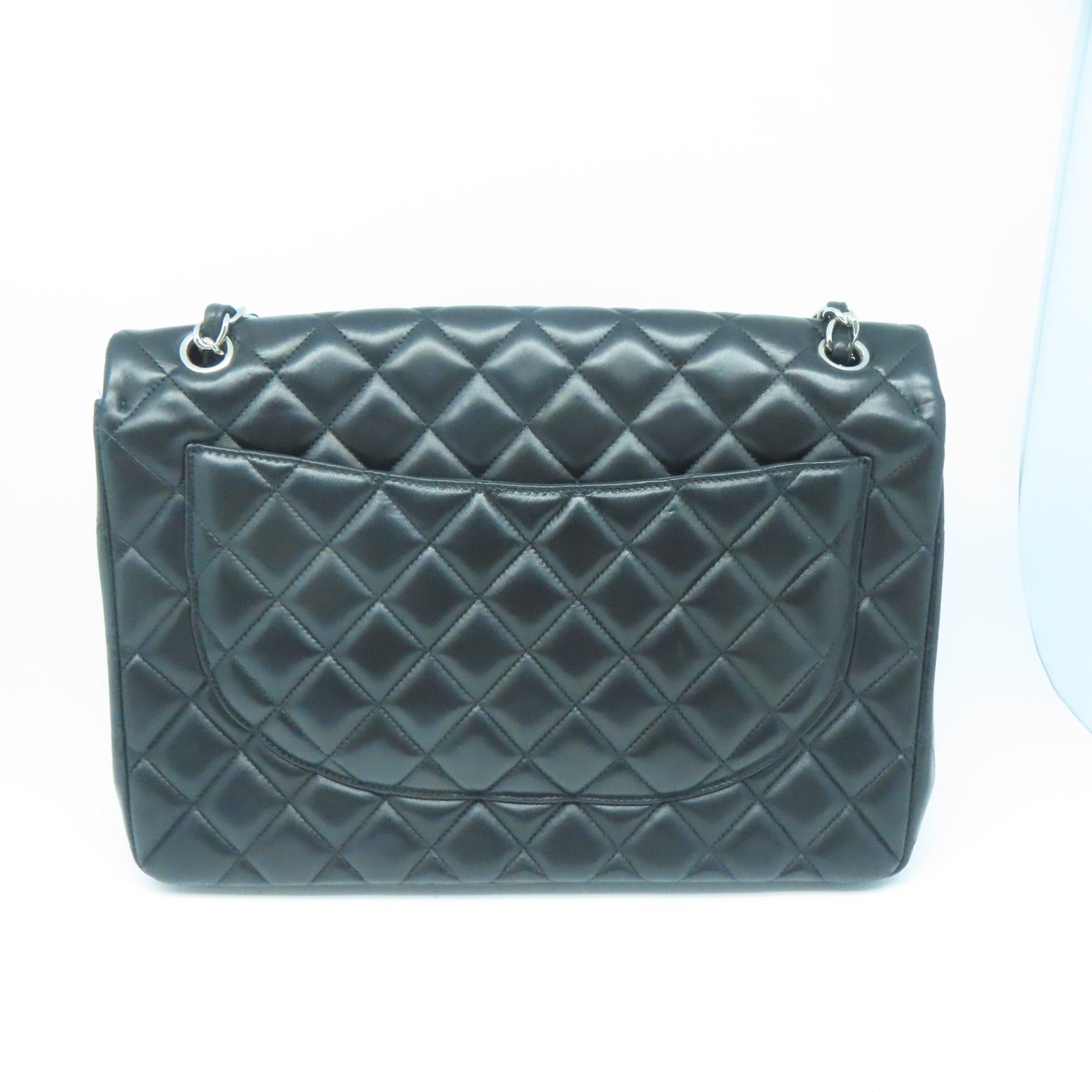 CHANEL 菱格牛皮皮革Chain Shoulder Bag银扣链带肩背袋黑色