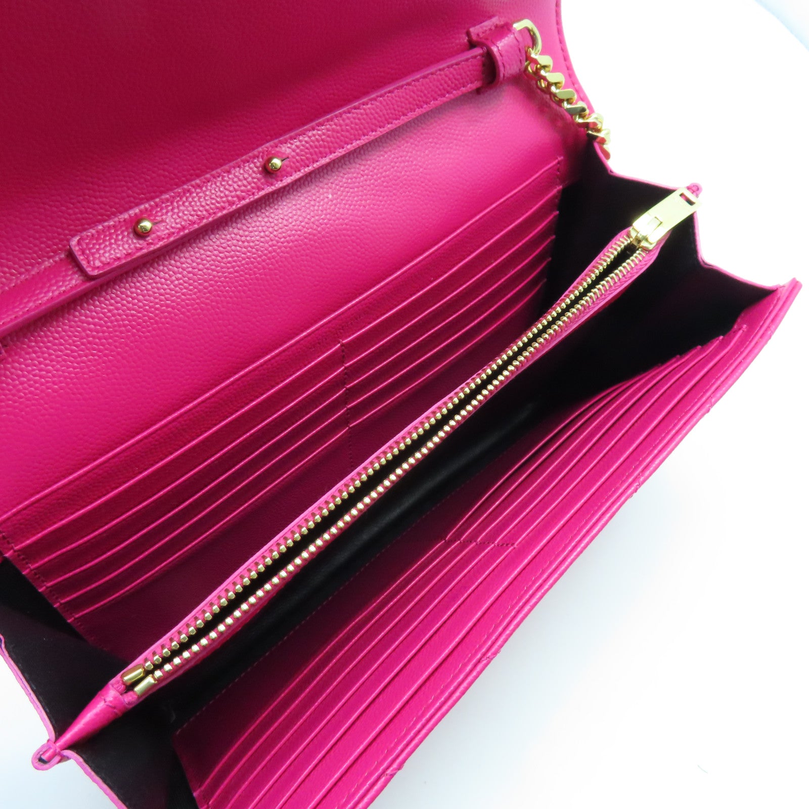 SAINT LAURENT Chain Wallet Gold Buckle Chain Shoulder Bag in Caviar Leather Pink